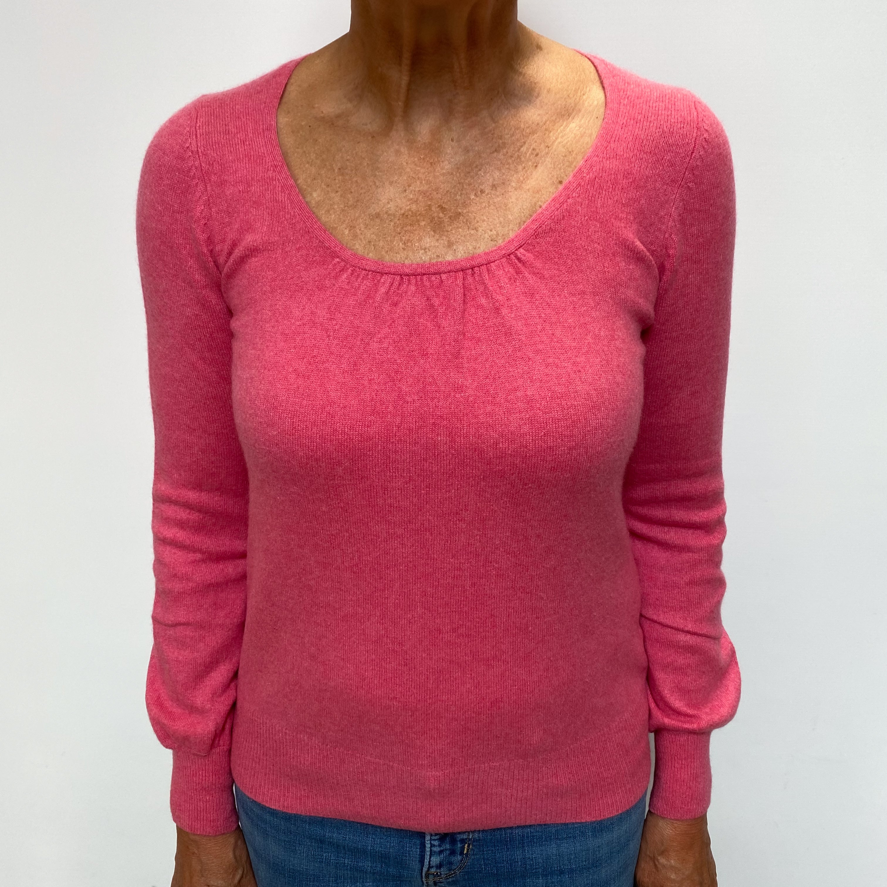 Loganberry Pink Cashmere Ruched Scoop Neck Jumper Medium