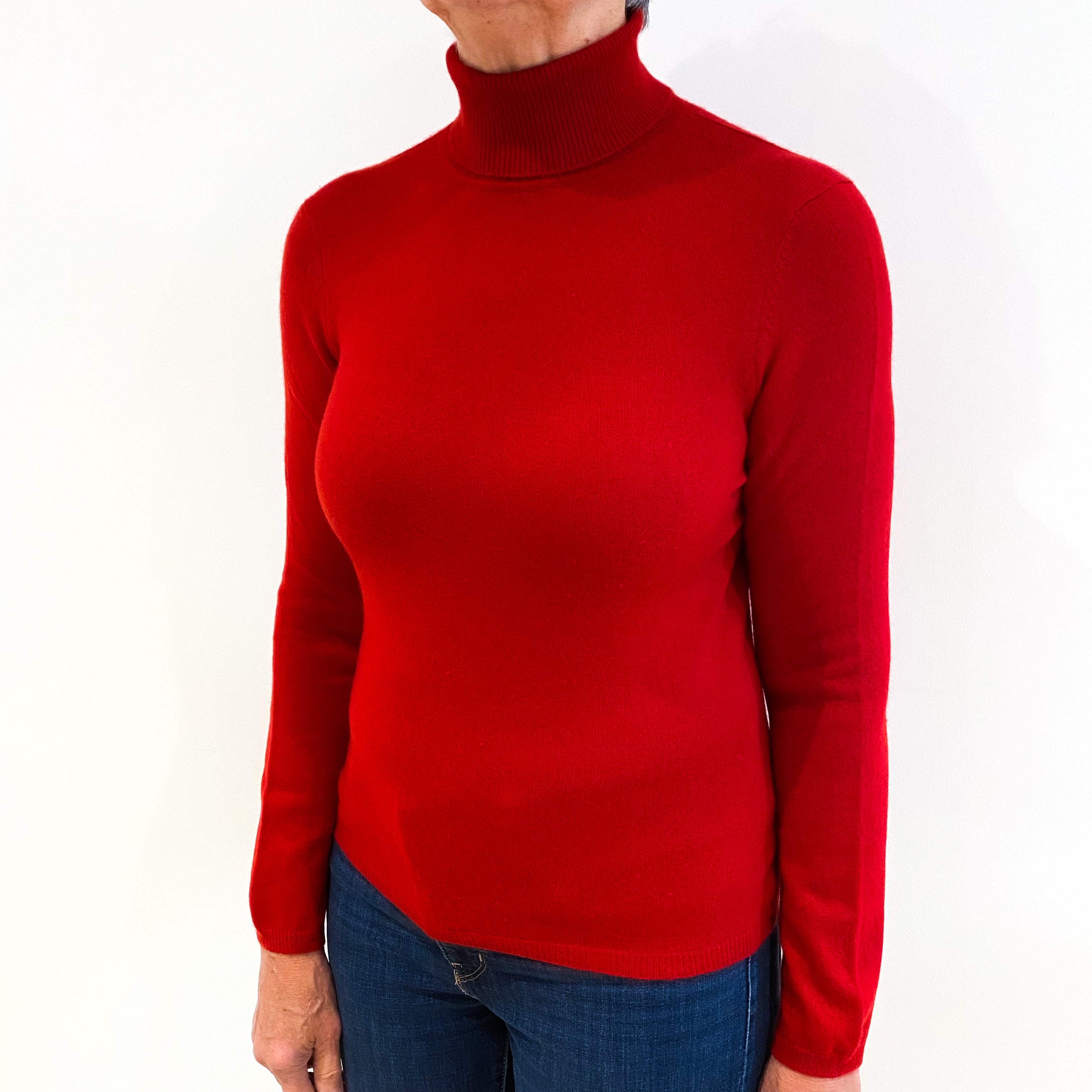 Scarlett Red Cashmere Polo Neck Jumper Medium