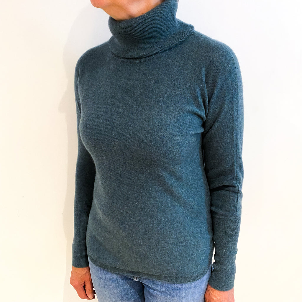 Deep Sea Green Cashmere Polo Neck Jumper Medium