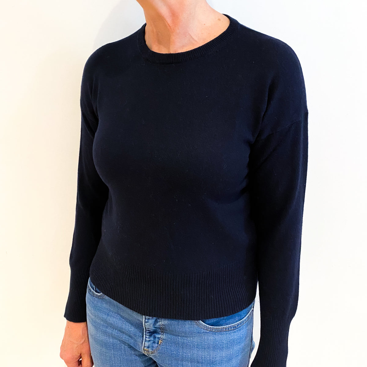 Navy Cashmere Crew Neck Jumper Medium