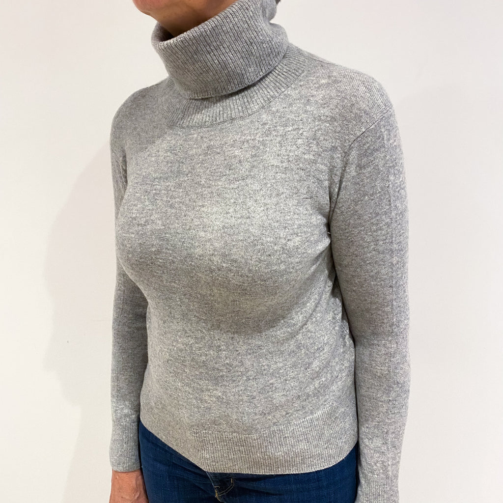 Smoke Grey Cashmere Loose Polo Neck Jumper Medium