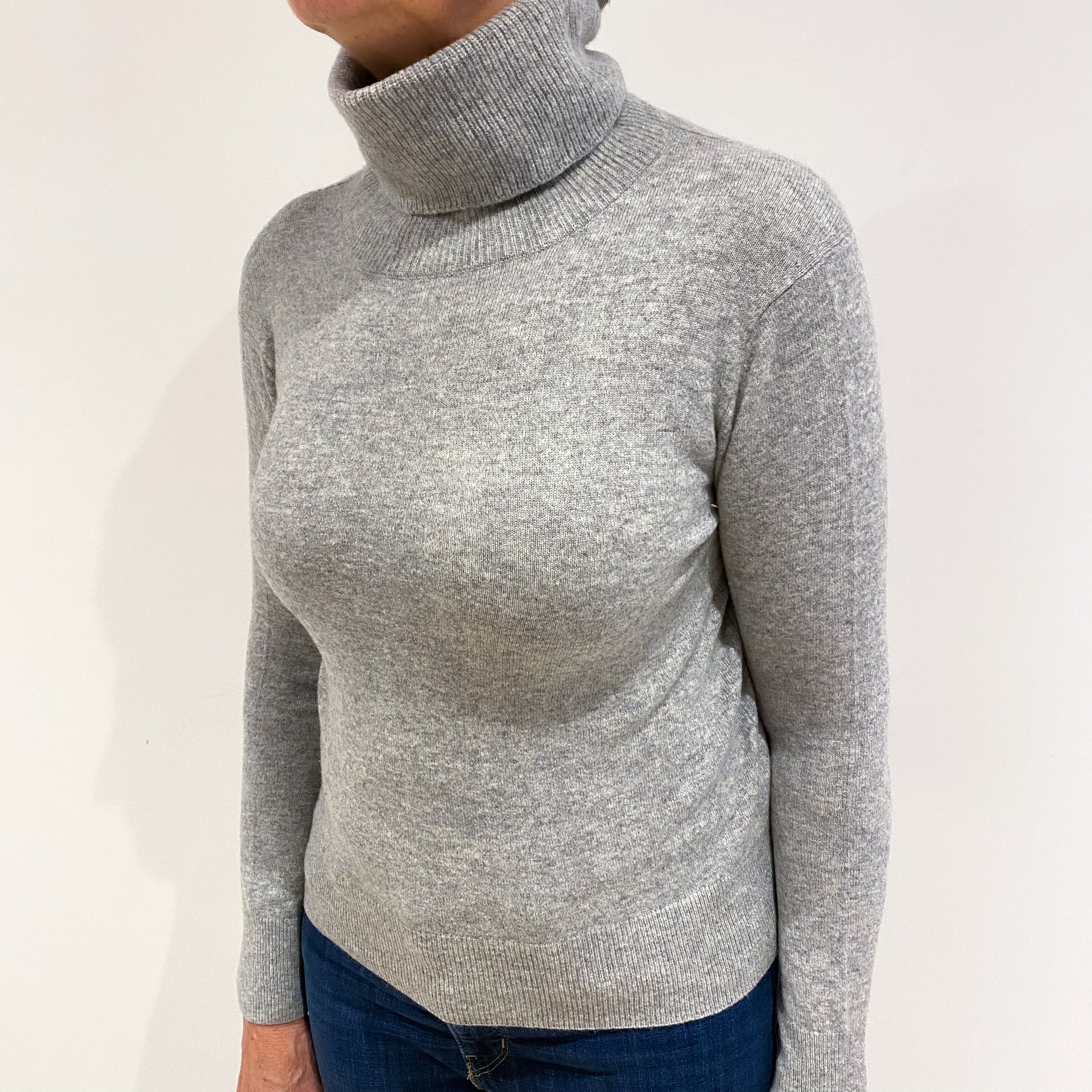 Smoke Grey Cashmere Loose Polo Neck Jumper Medium