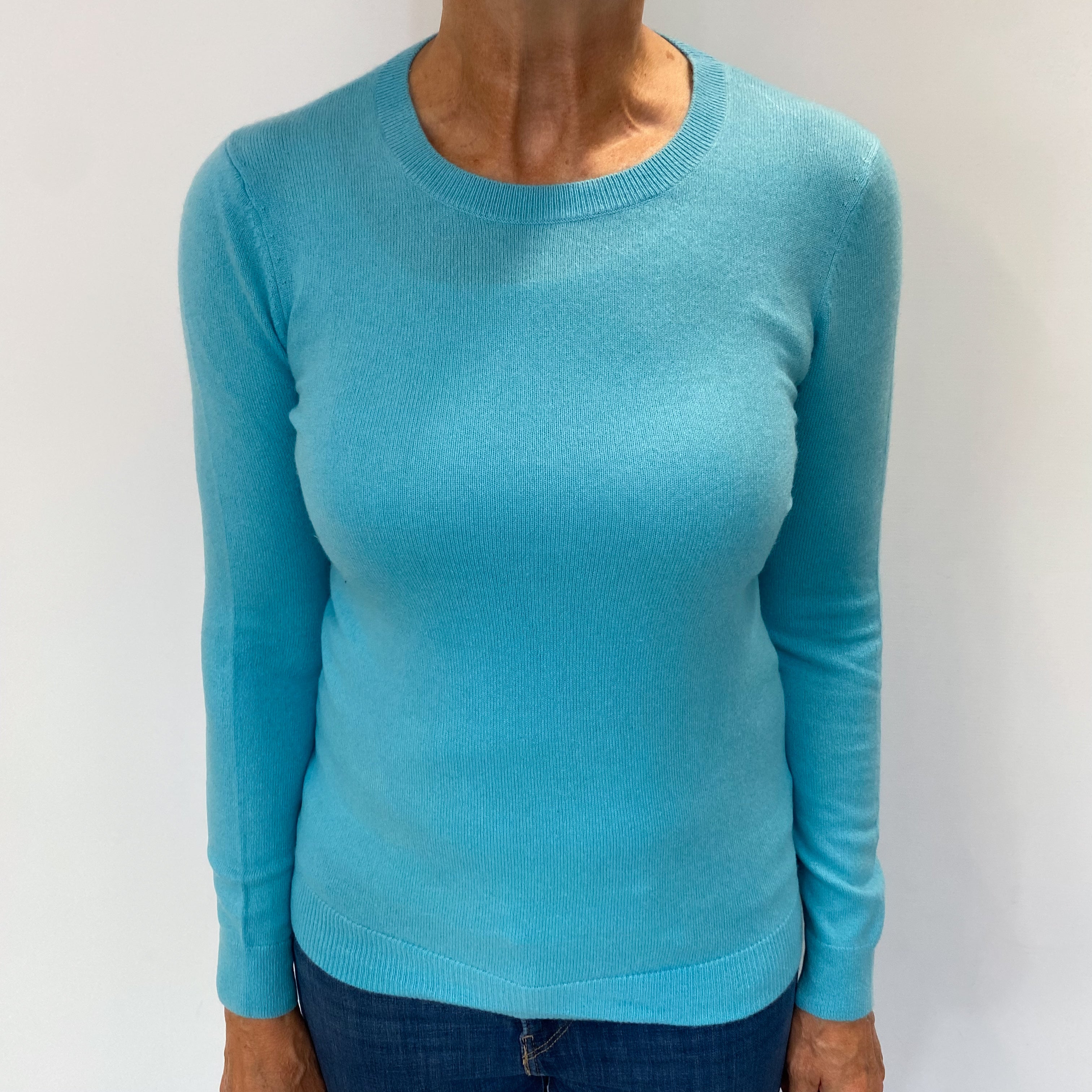Aquamarine Blue Cashmere Crew Neck Jumper Medium