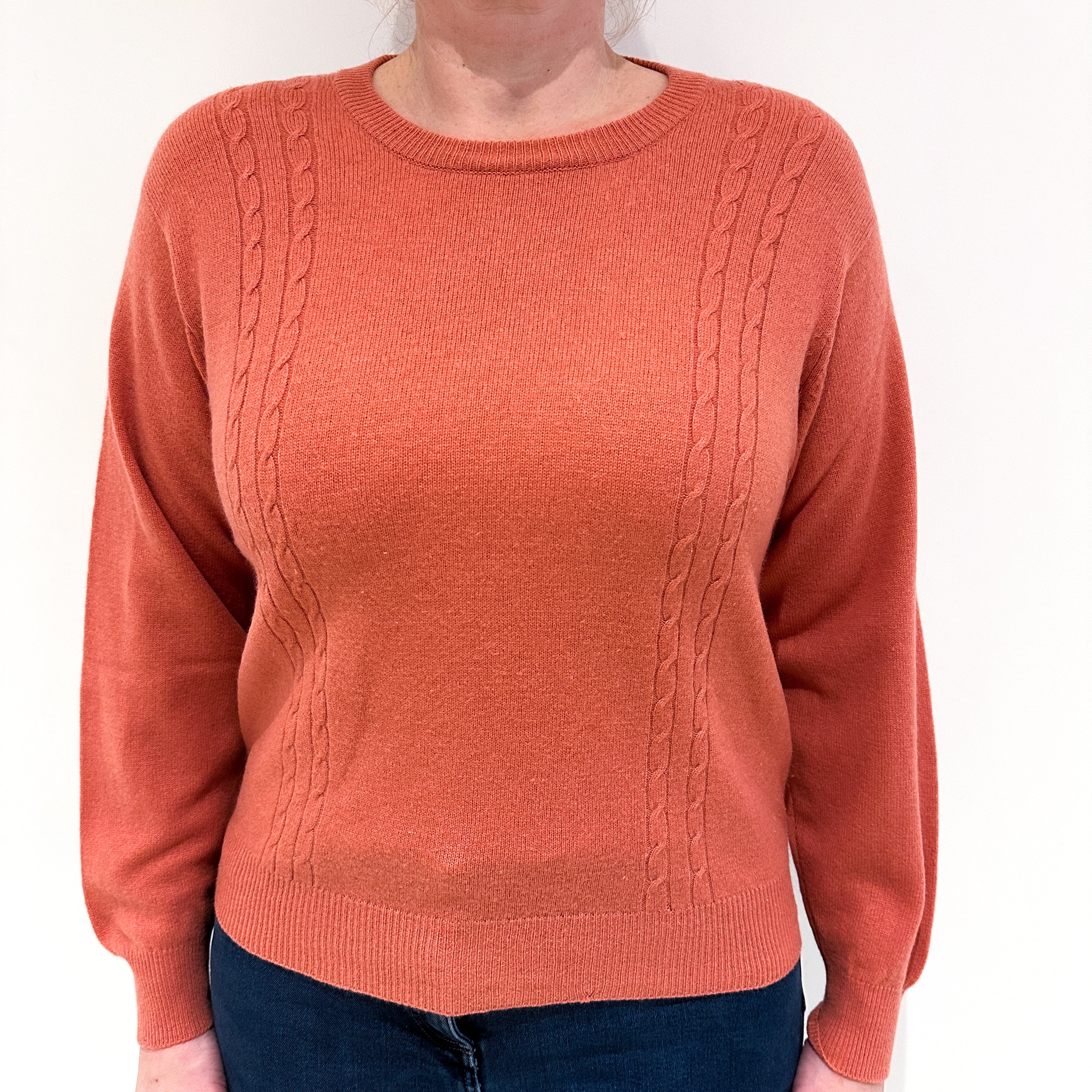 Dusky Coral Pink Cashmere Crew Neck Jumper Large