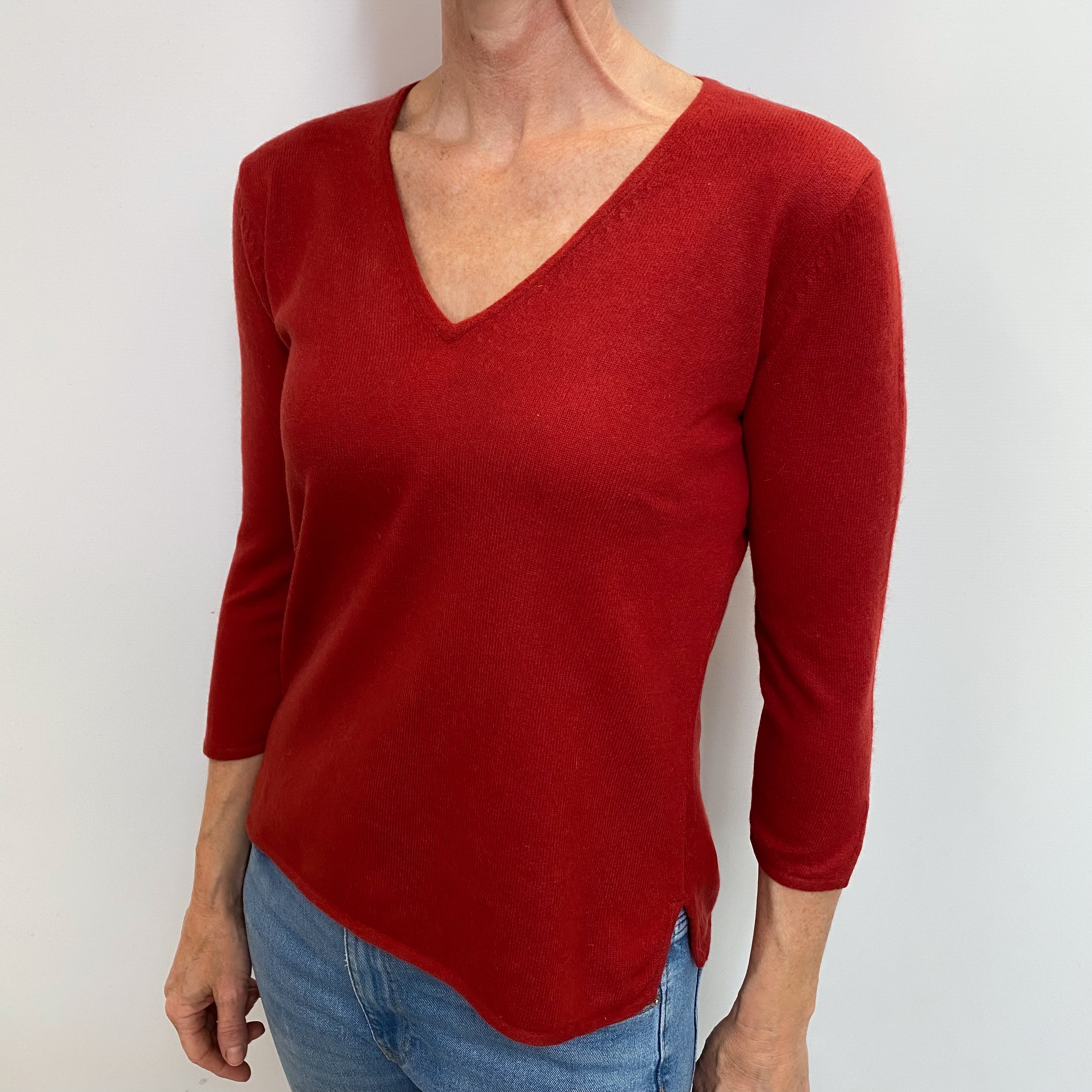 Brick Red Cashmere V Neck Jumper Small