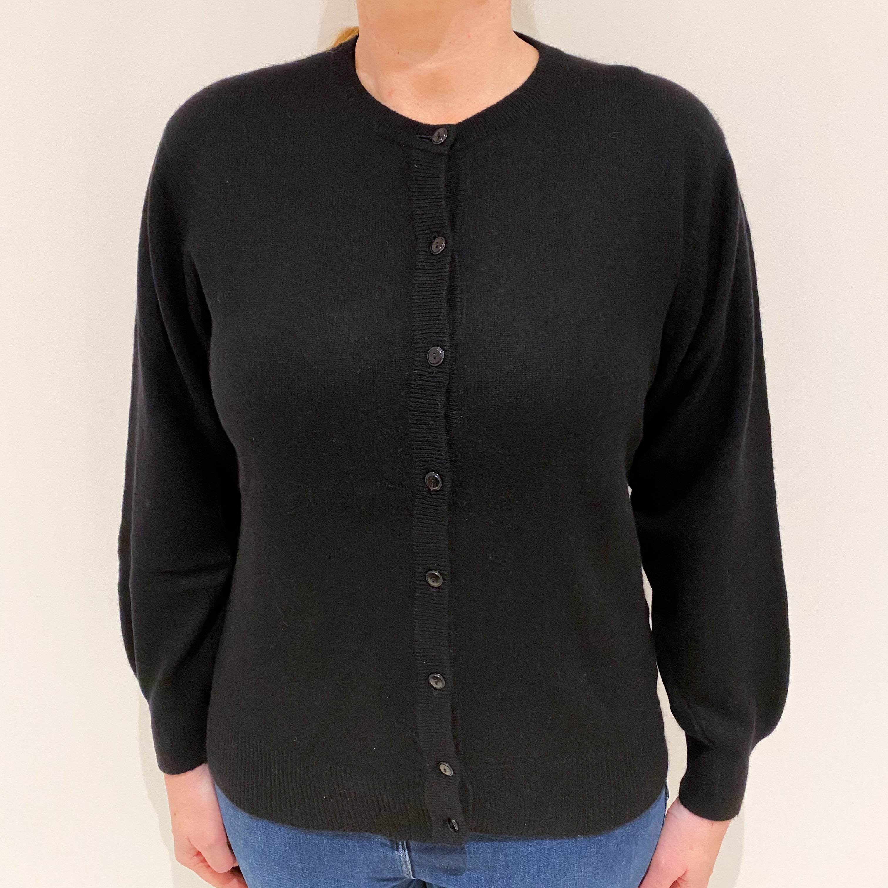 Black Cashmere Crew Neck Cardigan Large