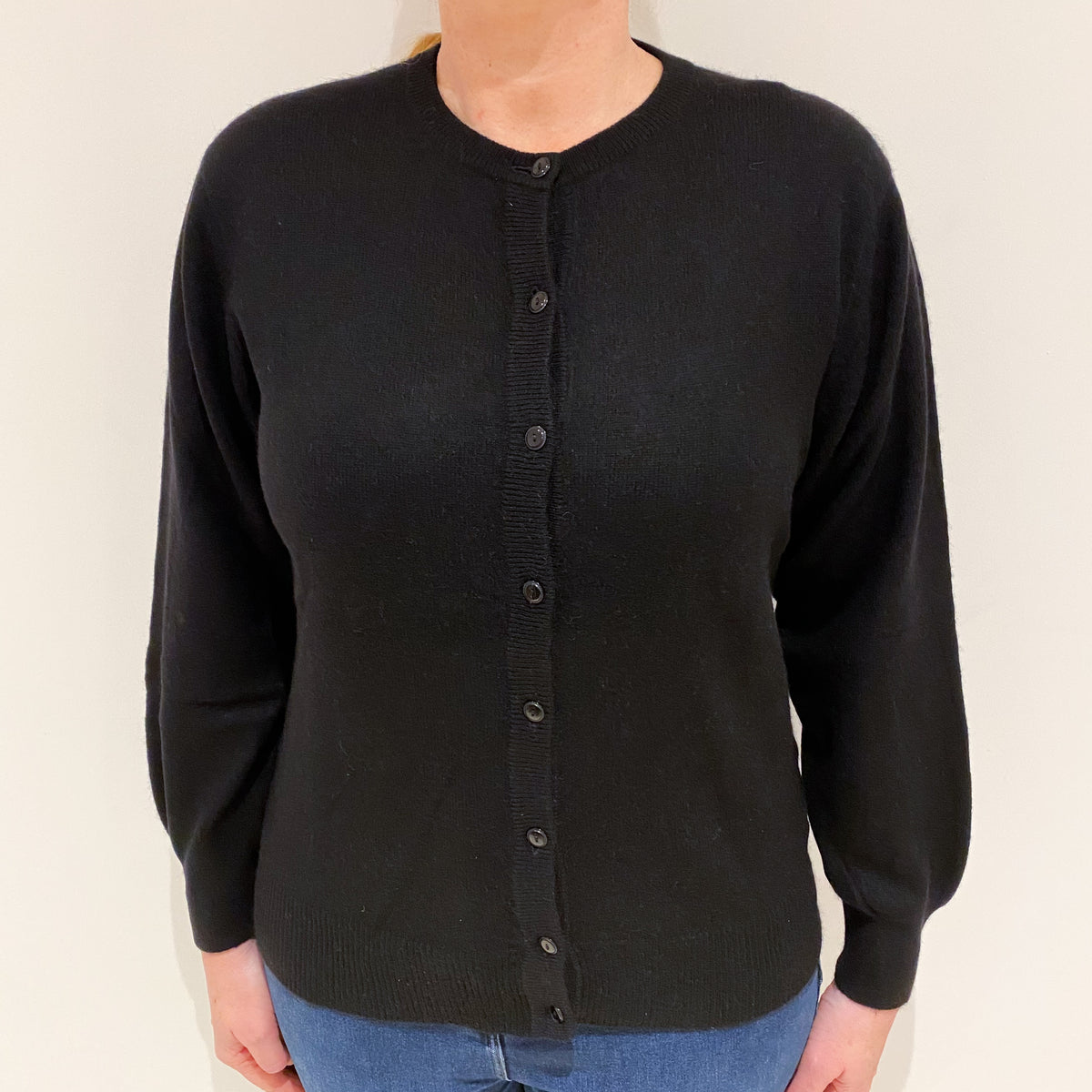 Black Cashmere Crew Neck Cardigan Large