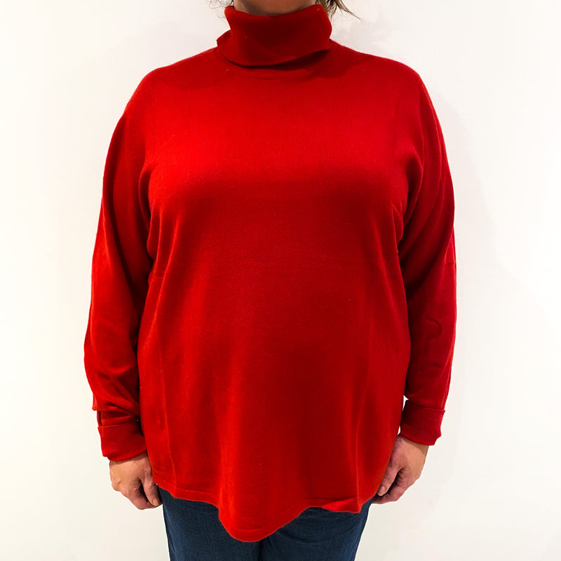 Scarlet Red Cashmere Polo Neck Jumper Extra Extra Large