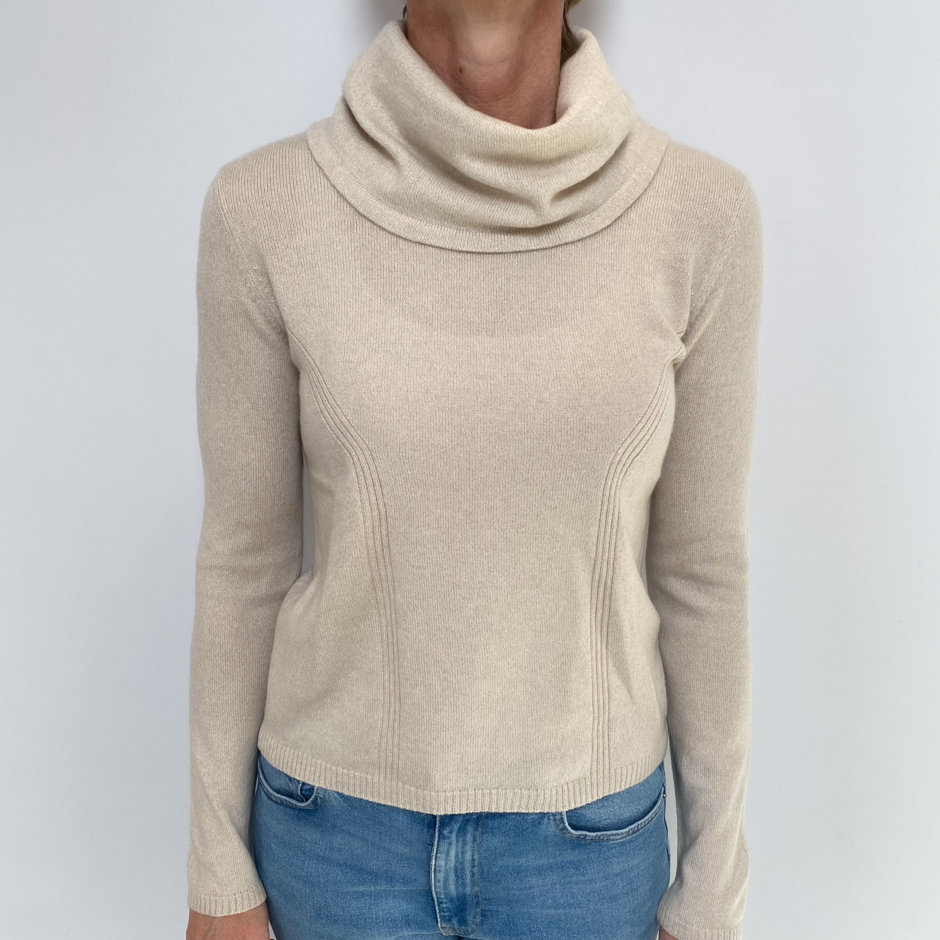 Oatmeal Beige Cashmere Cowl Neck Jumper Small