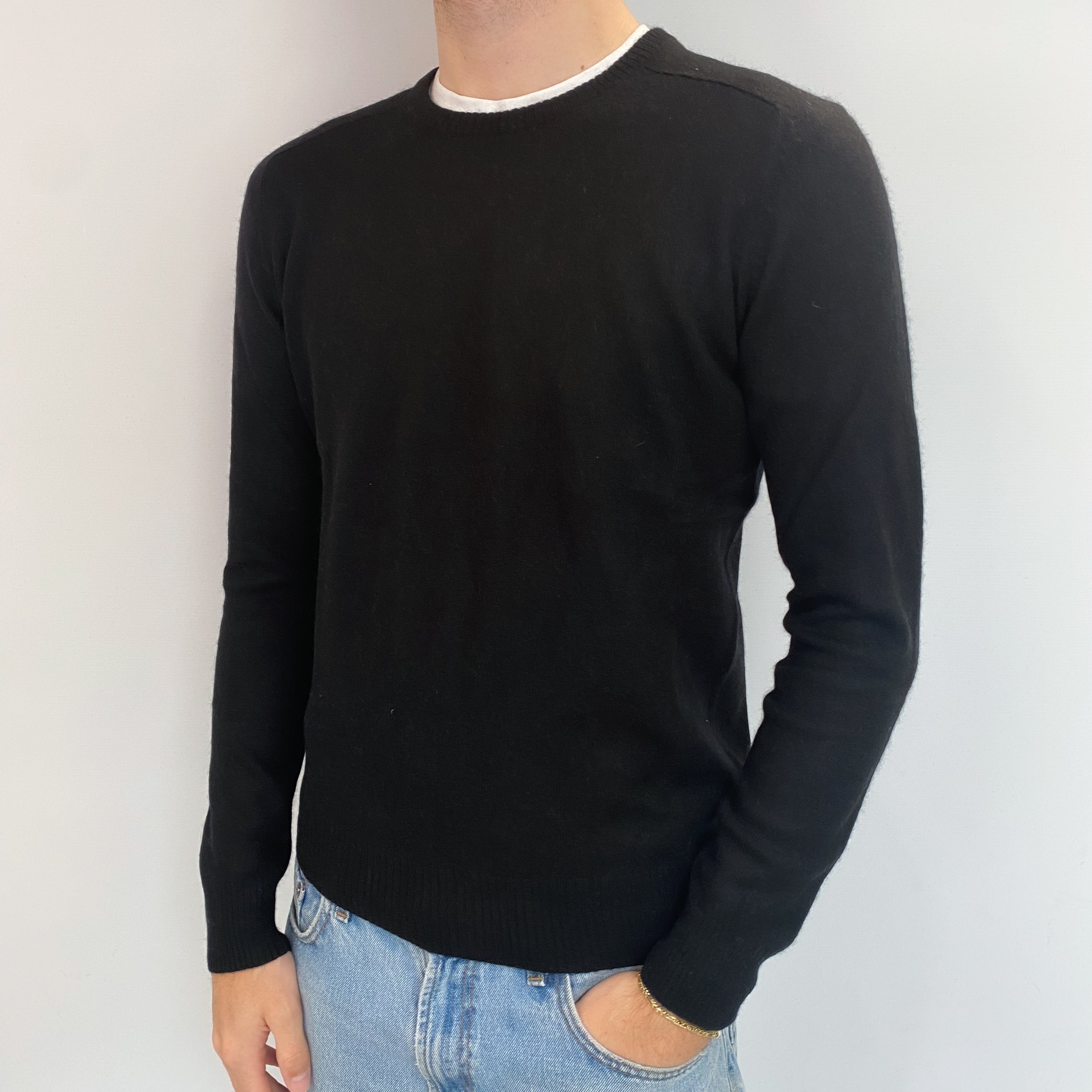 Men's Black Cashmere Crew Neck Jumper Medium