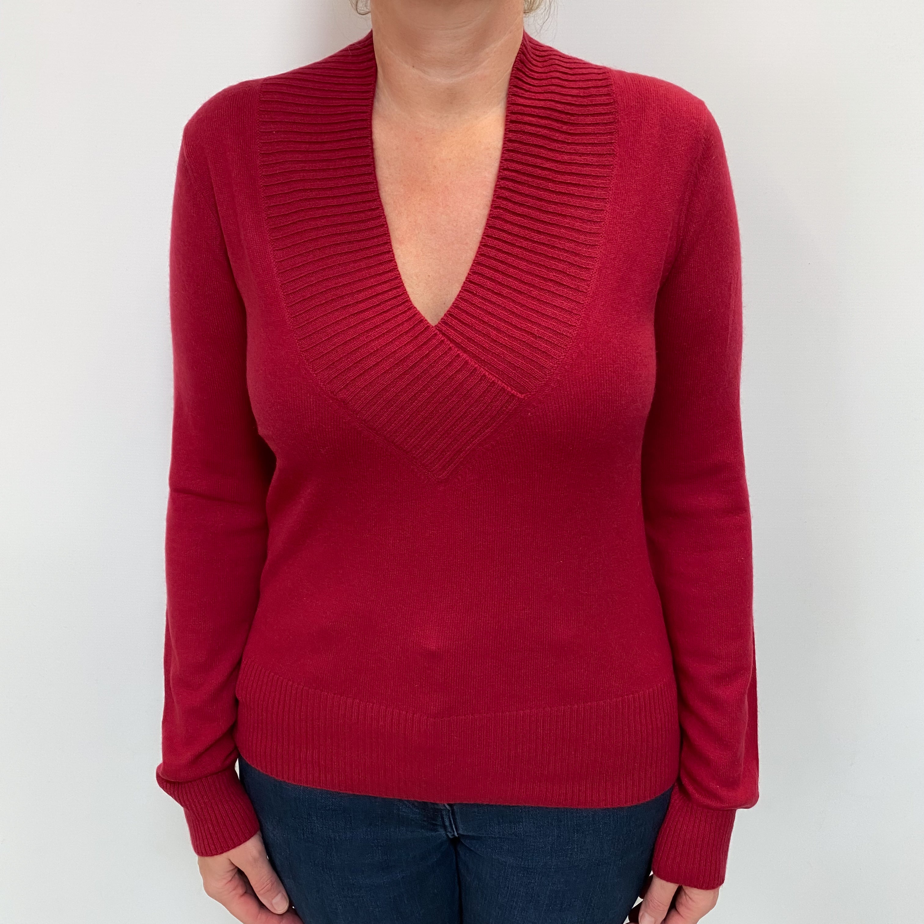 Phoenix Red Cashmere V Neck Jumper Large