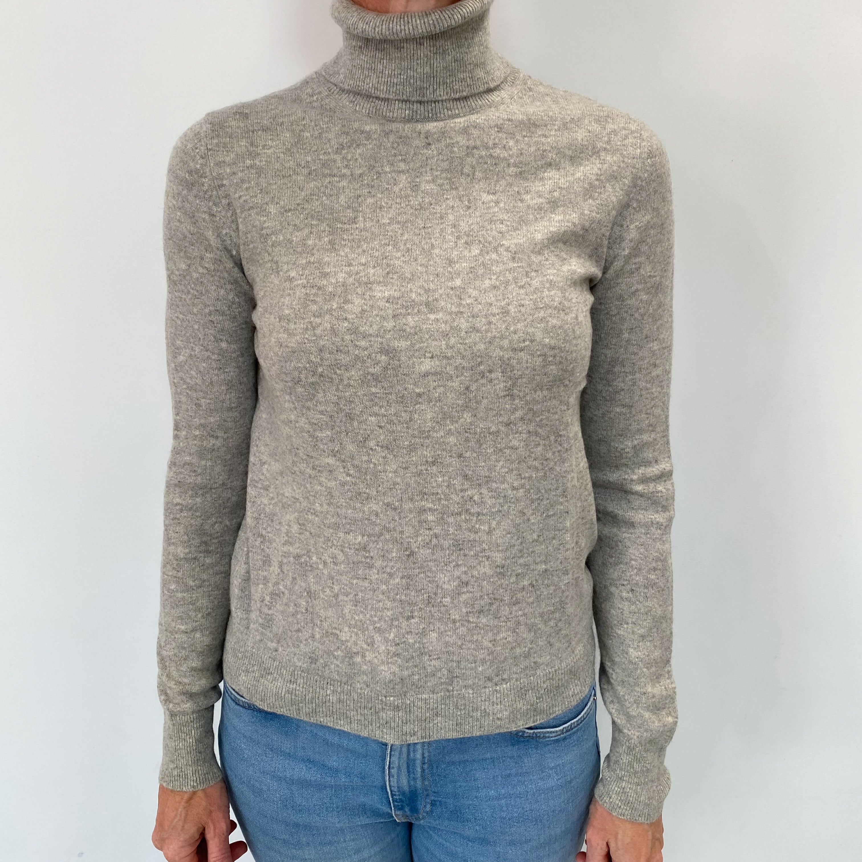 Smoke Grey Cashmere Polo Neck Jumper Small