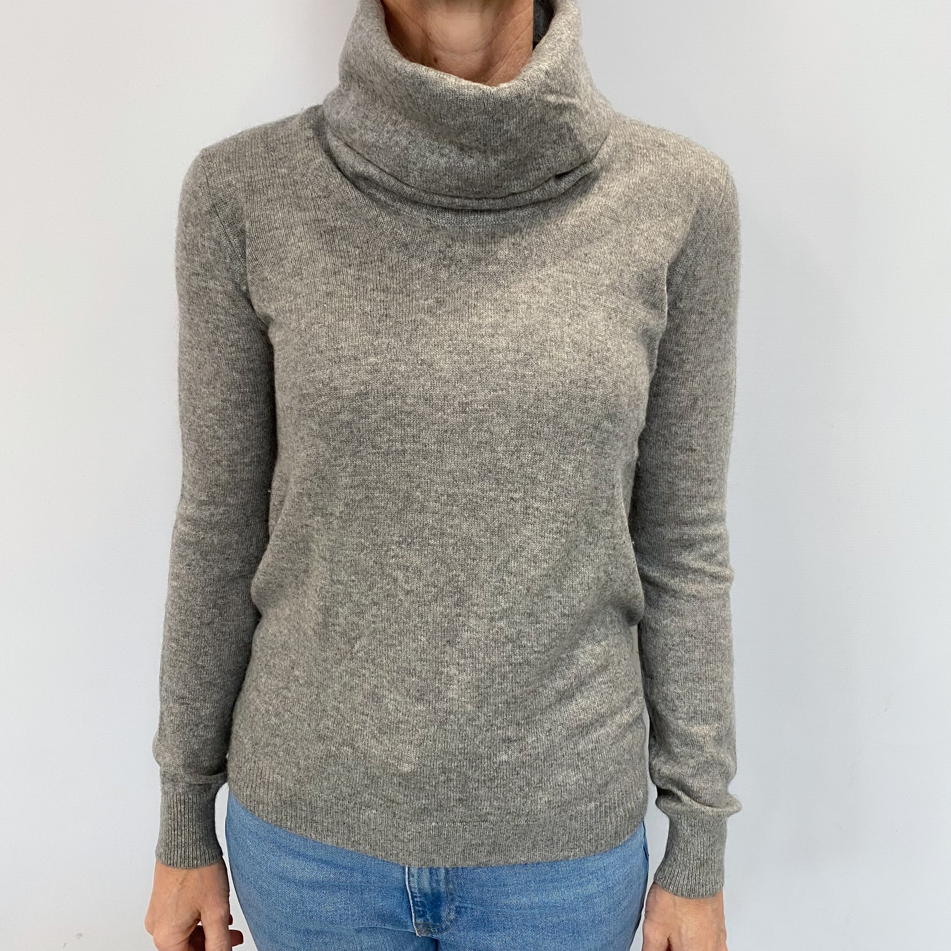 Smoke Grey Cashmere Cowl Neck Jumper Small