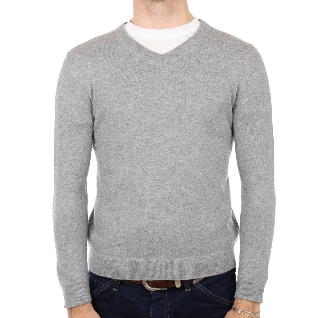 Men's Smoke Grey Cashmere V Neck Jumper Medium