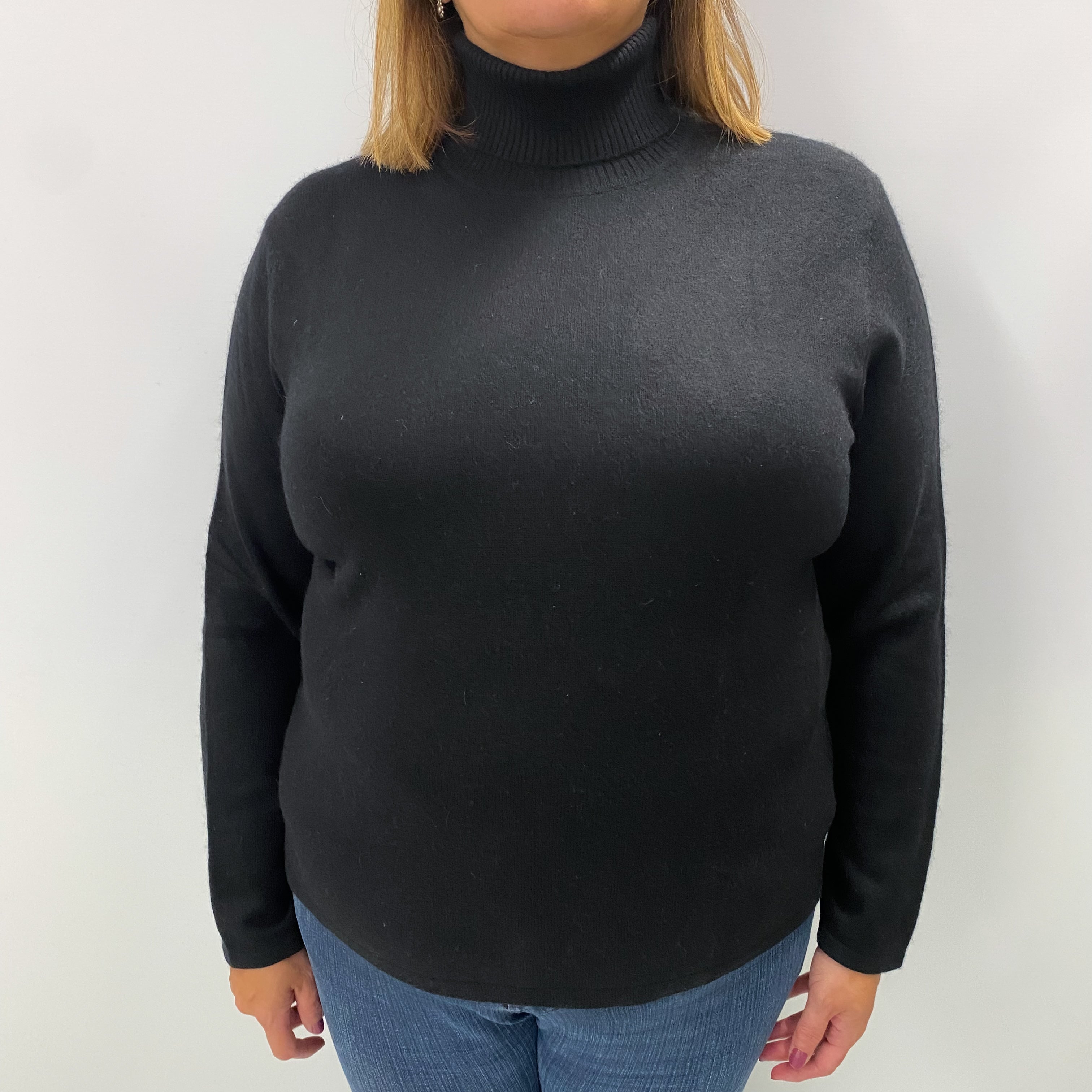 Black Cashmere Polo Neck Jumper Extra Large