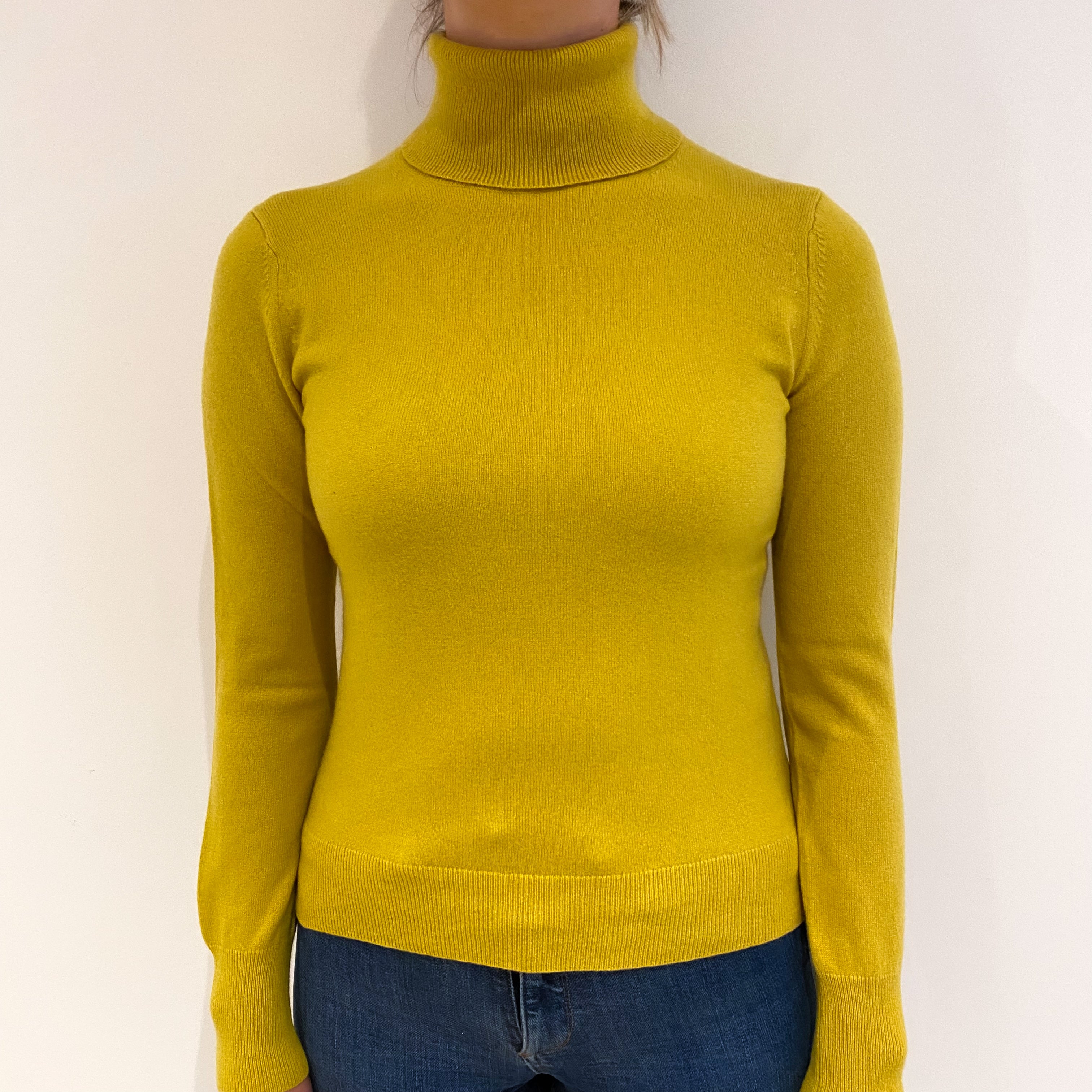 Lichen Yellow Cashmere Polo Neck Jumper Small