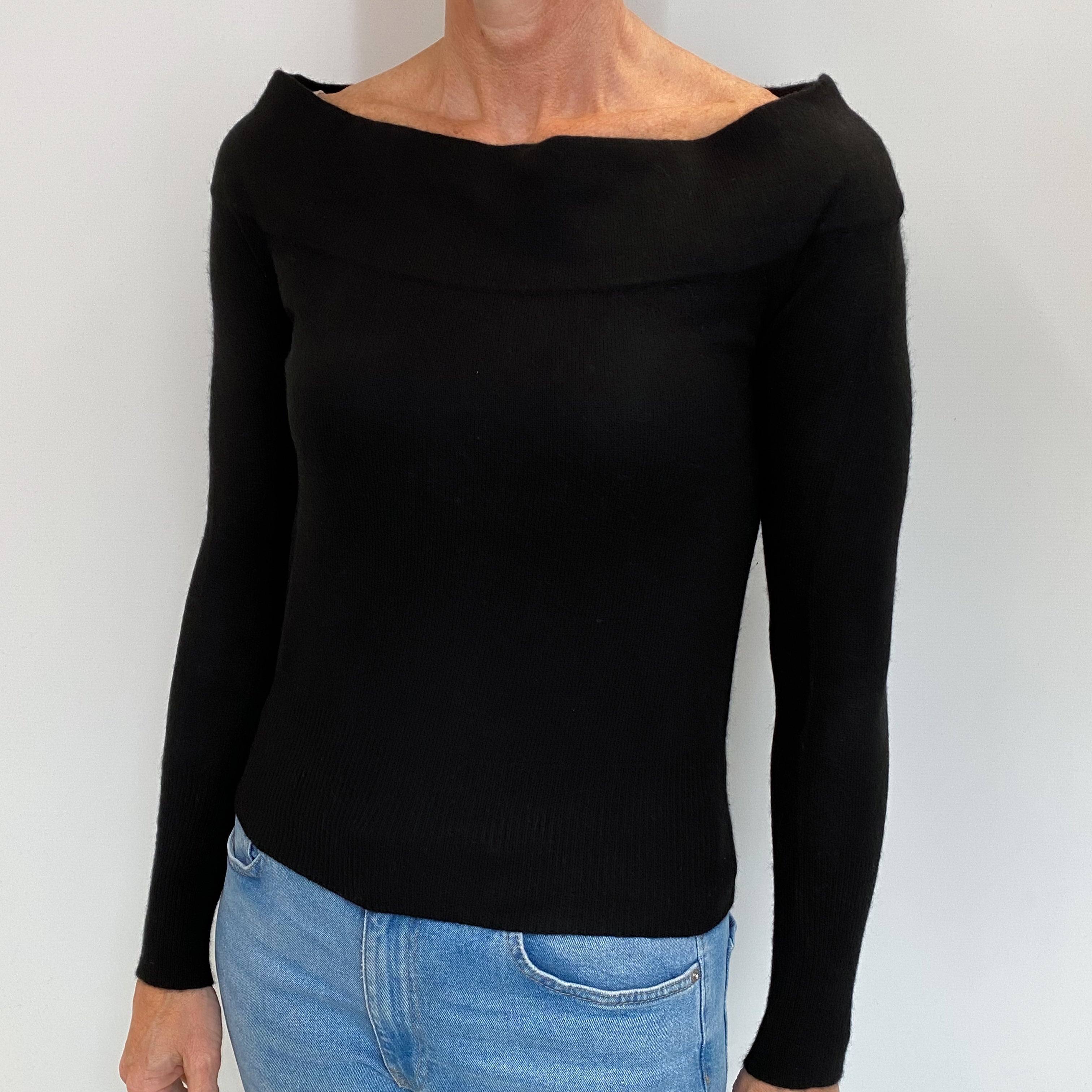 Black Cashmere Boat Neck Jumper Small