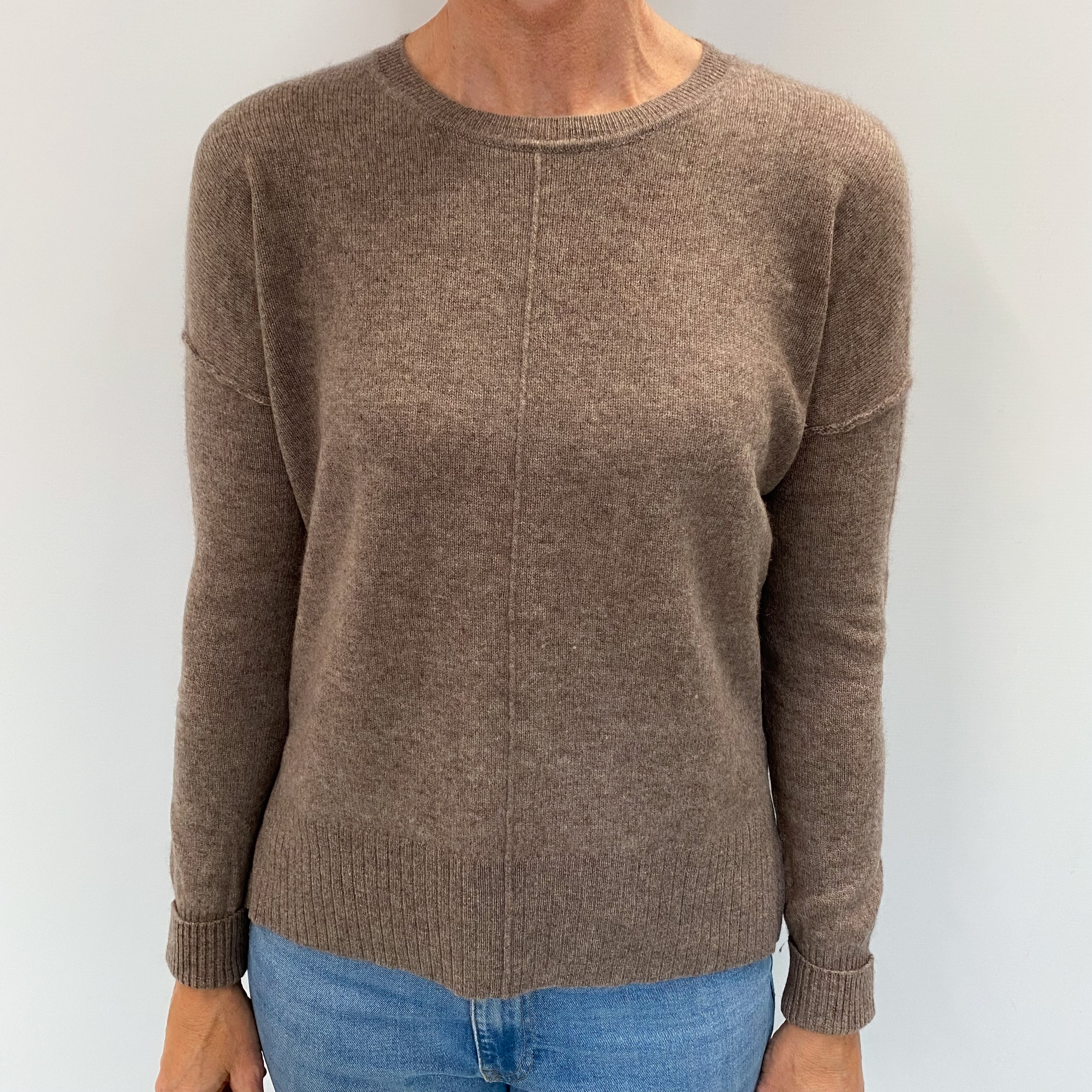 Mocha Brown Cashmere Crew Neck Jumper Small
