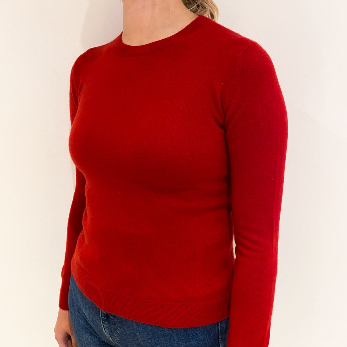 Post Box Red Cashmere Crew Neck Jumper Small