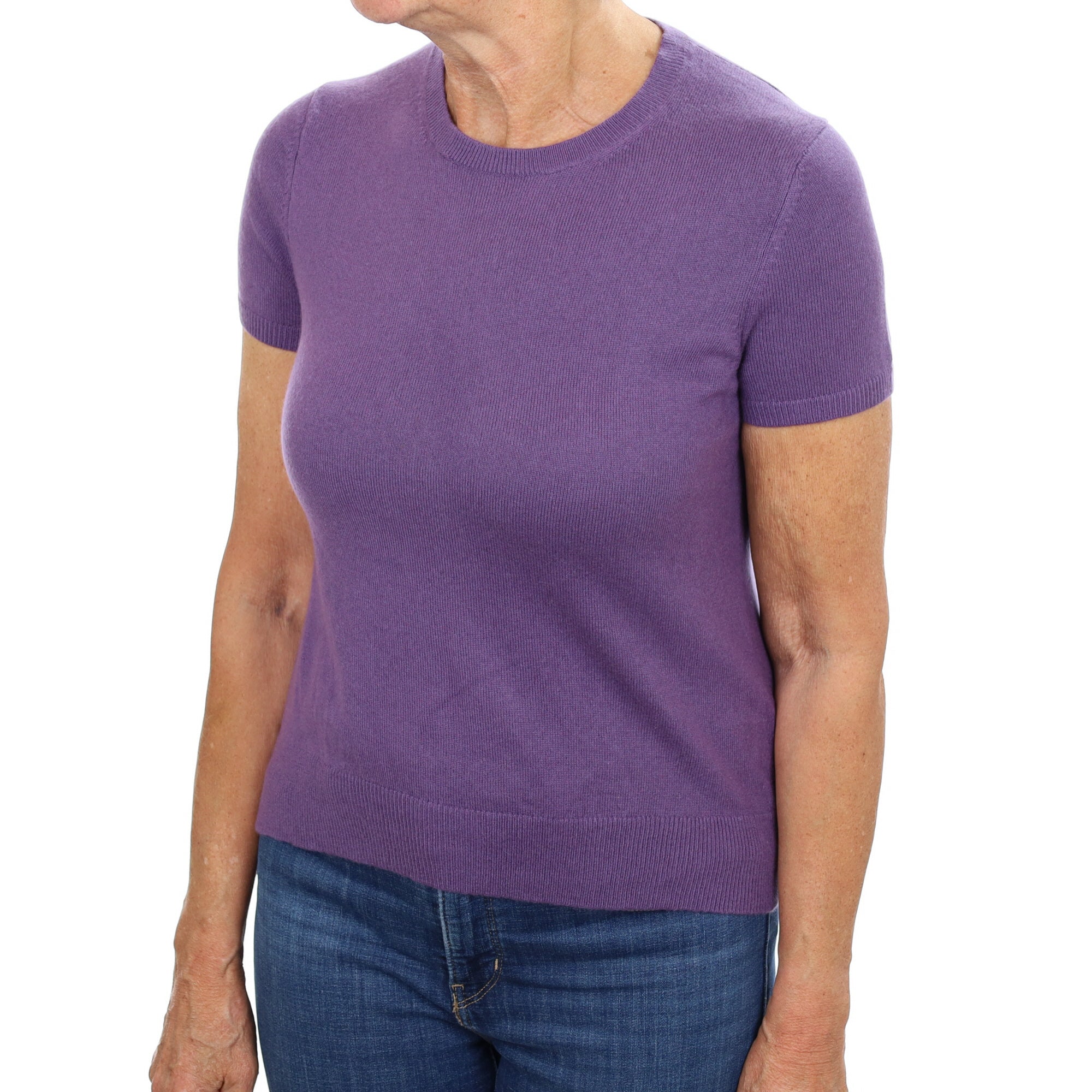 Grape Purple Cashmere Crew Neck Short Sleeved Jumper Medium