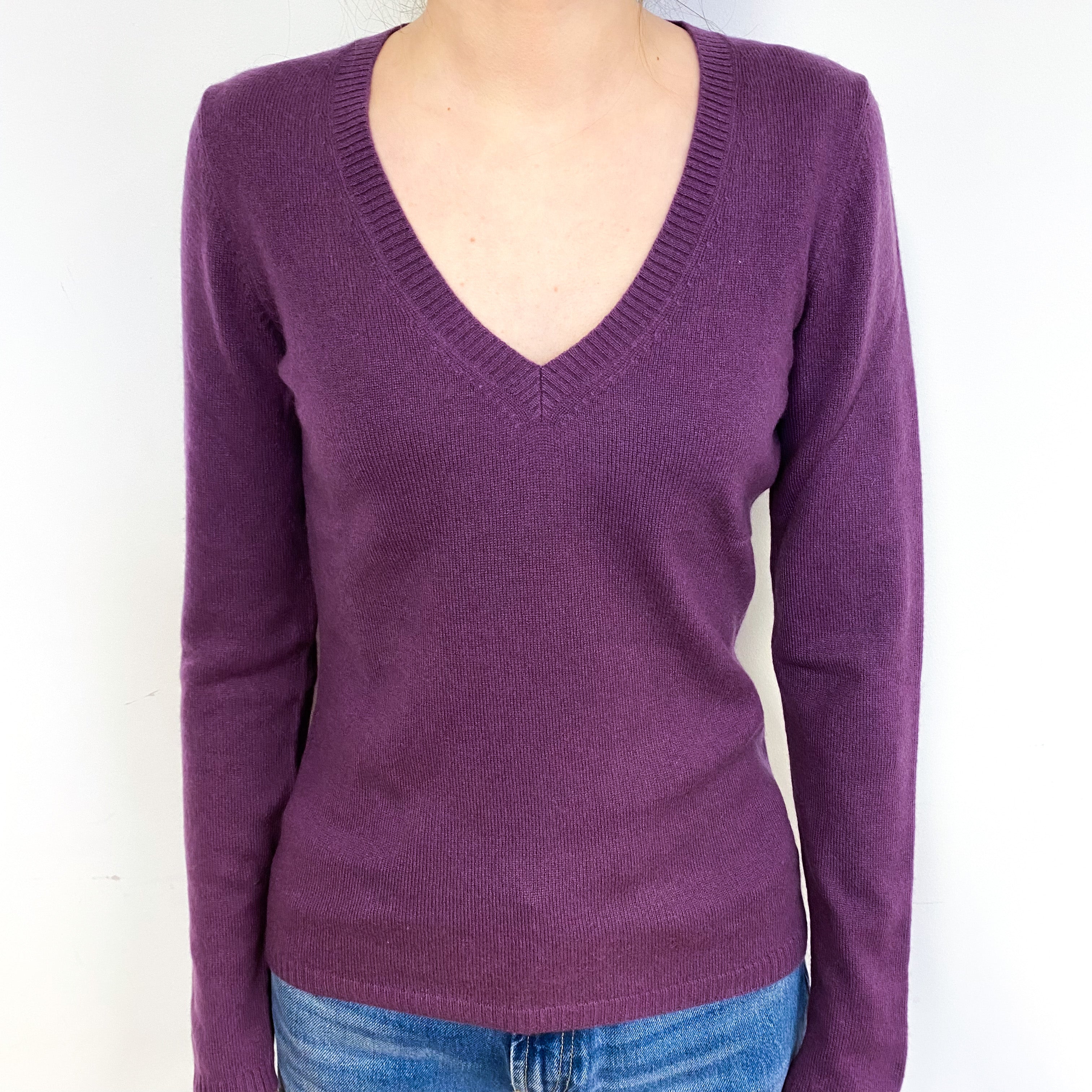 Plum Purple Cashmere V-Neck Jumper Extra Small