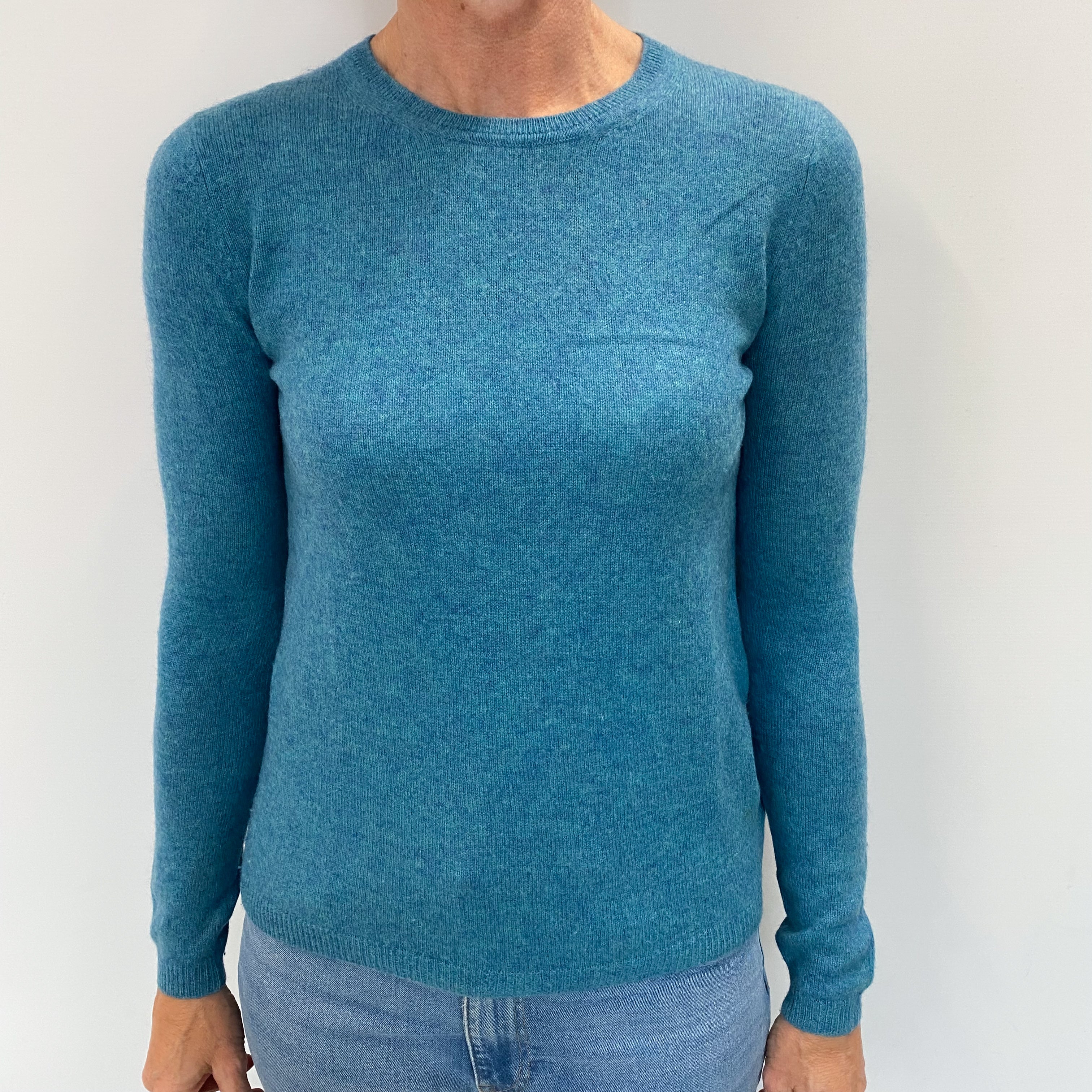 Deep Aqua Blue Cashmere Crew Neck Jumper Small