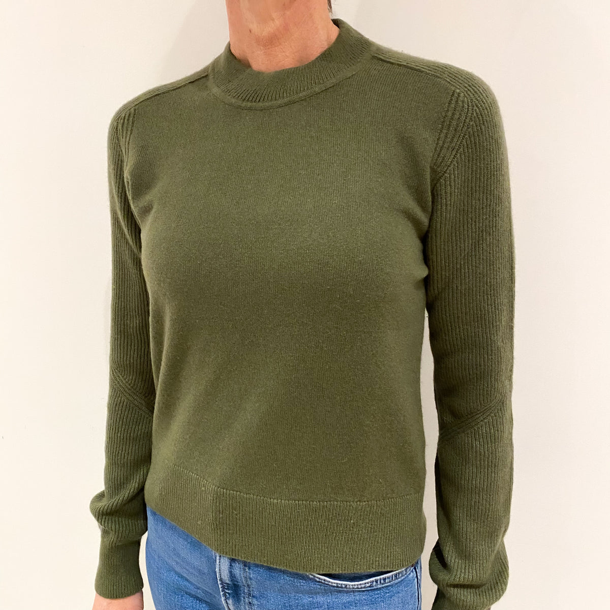 Rag and Bone Olive Green Cashmere Crew Neck Jumper Small