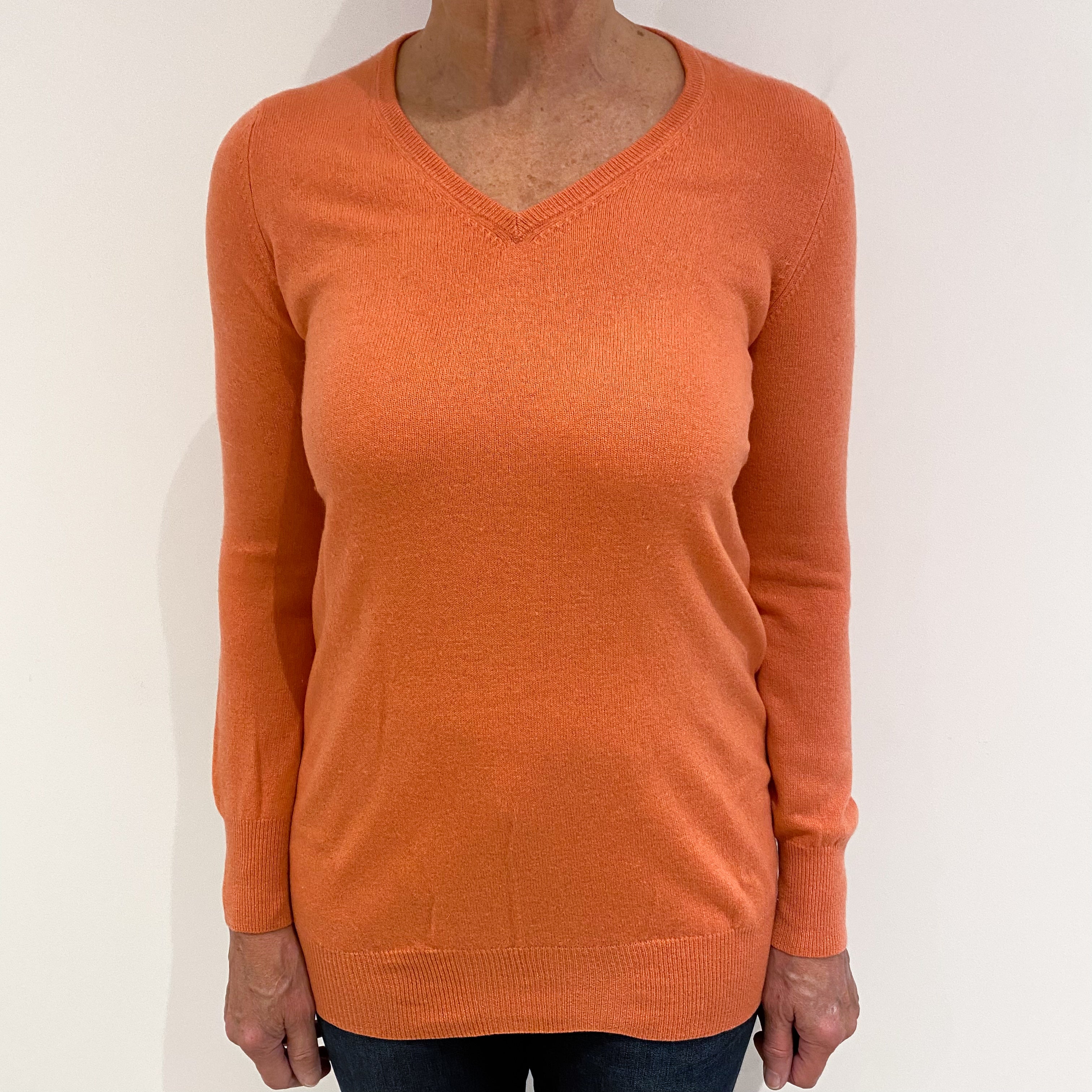 Sunset Orange Cashmere V-Neck Jumper Medium