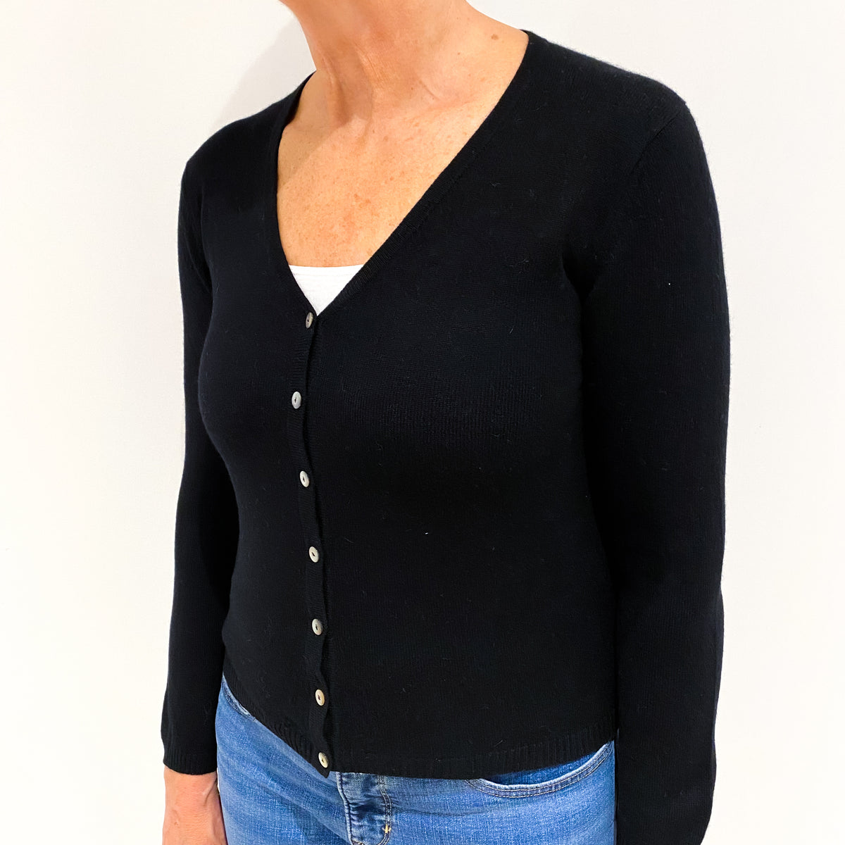 Black Cashmere V Neck Cardigan Medium