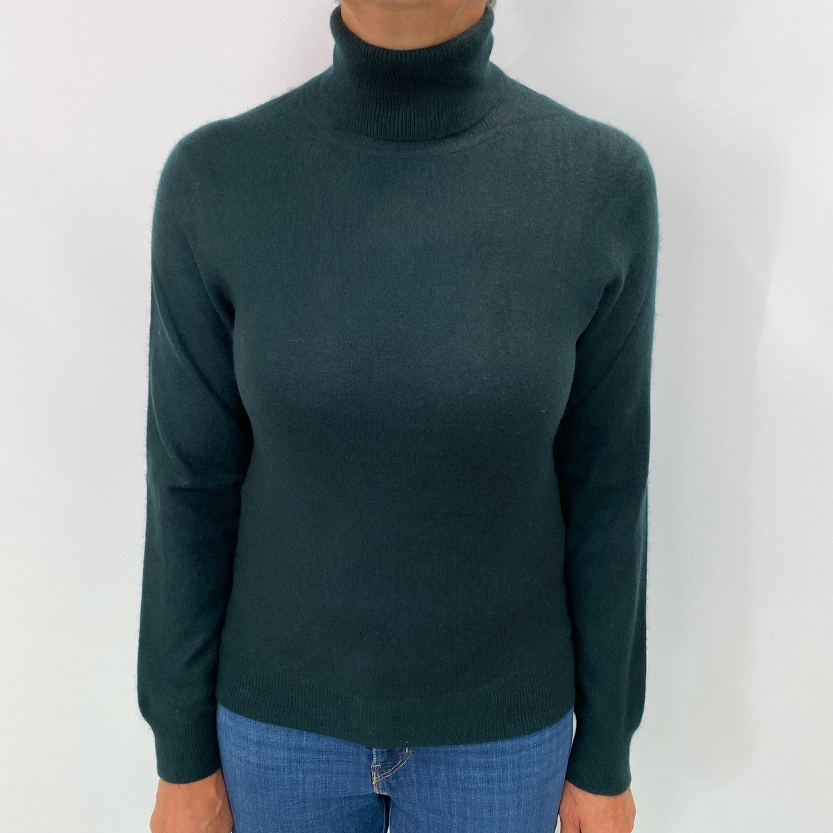 Dark Forest Green Cashmere Polo Neck Jumper Medium