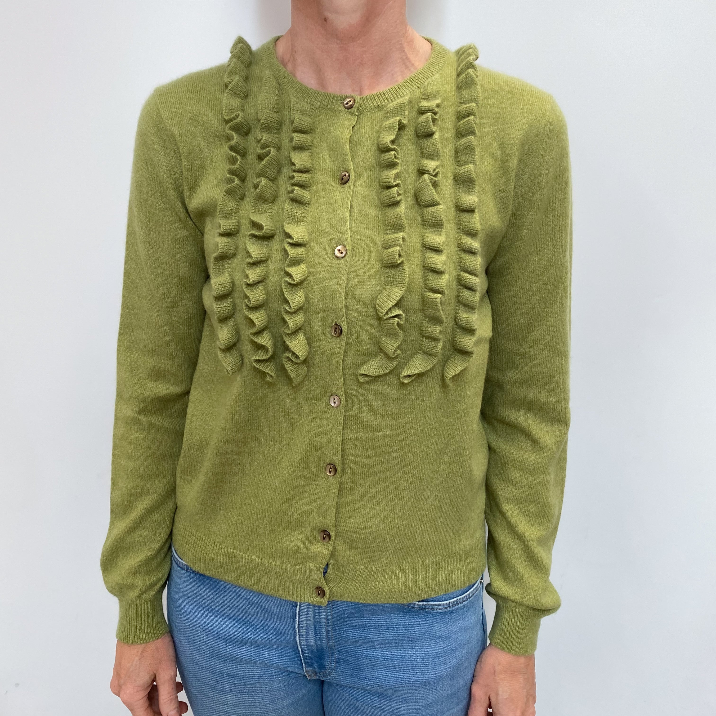 Moss Green Cashmere Crew Neck Cardigan Small