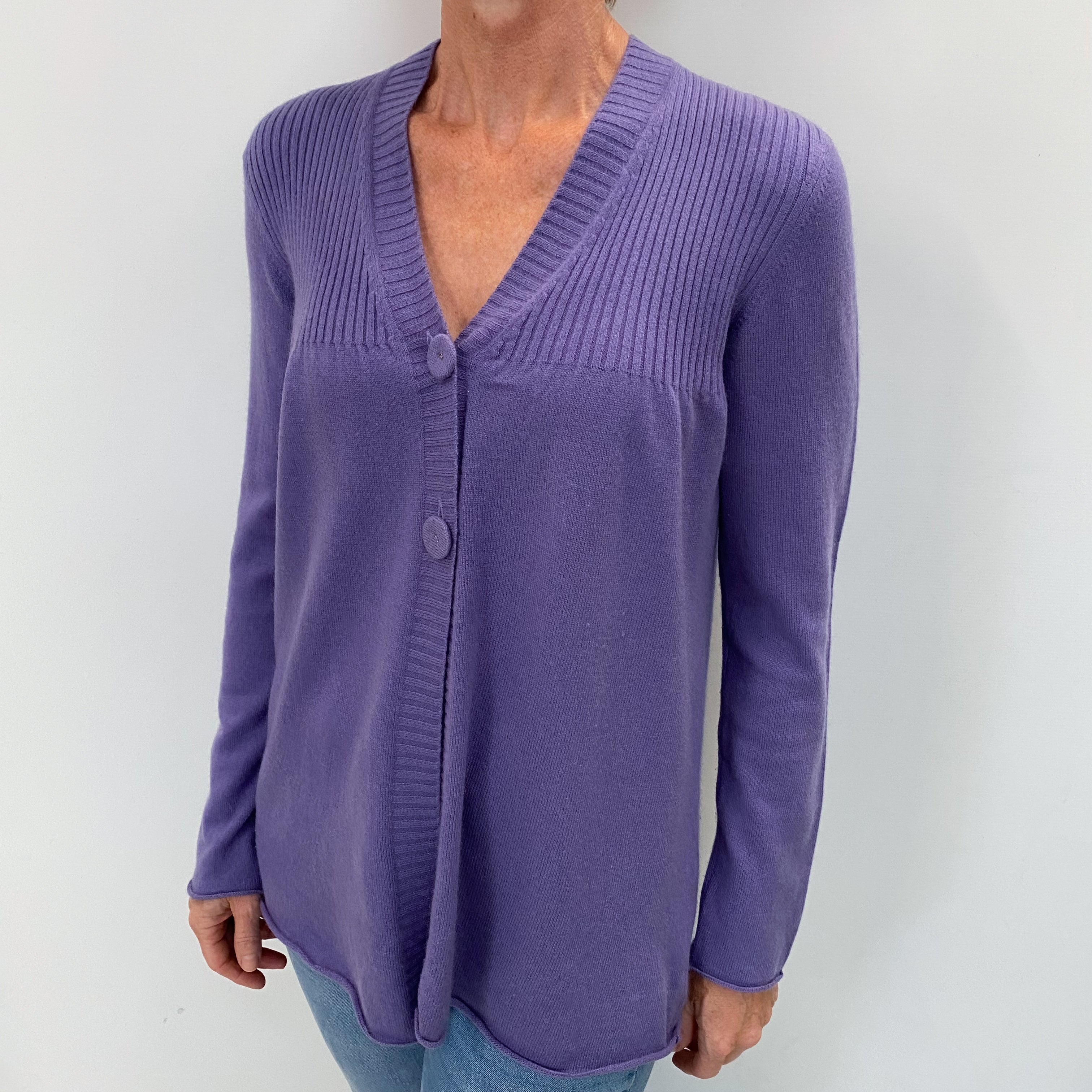 Deep Lavender Cashmere V Neck Cardigan Small