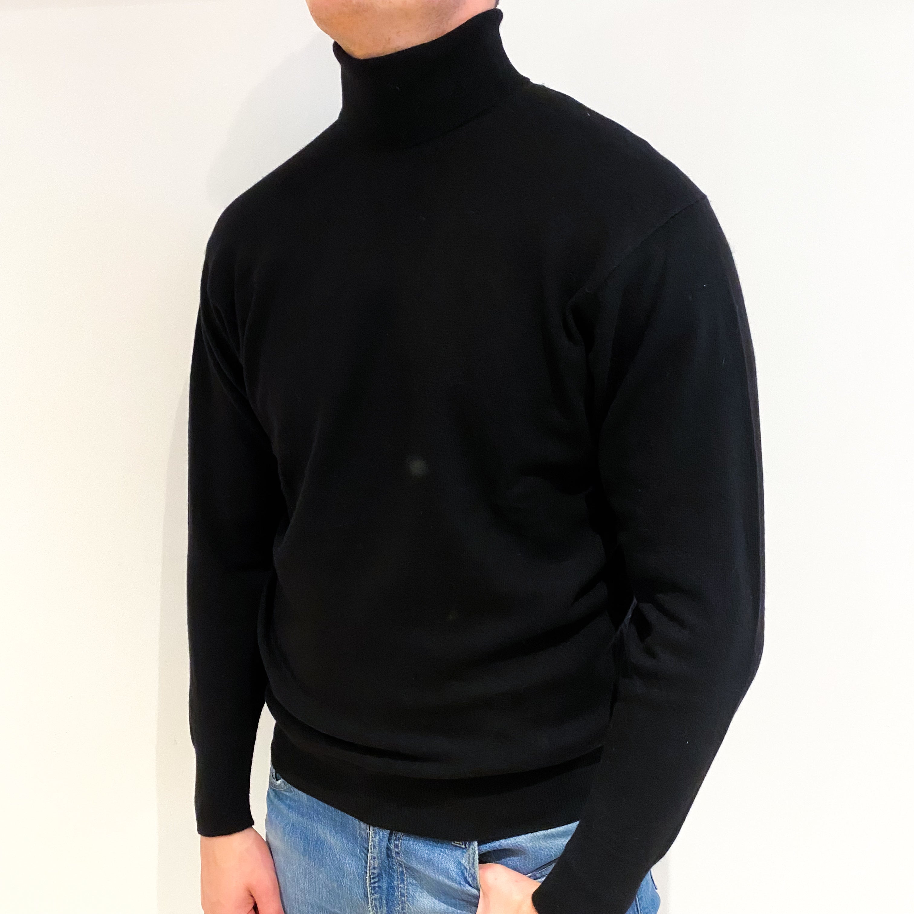 Men's Black Cashmere Polo Neck Jumper XL