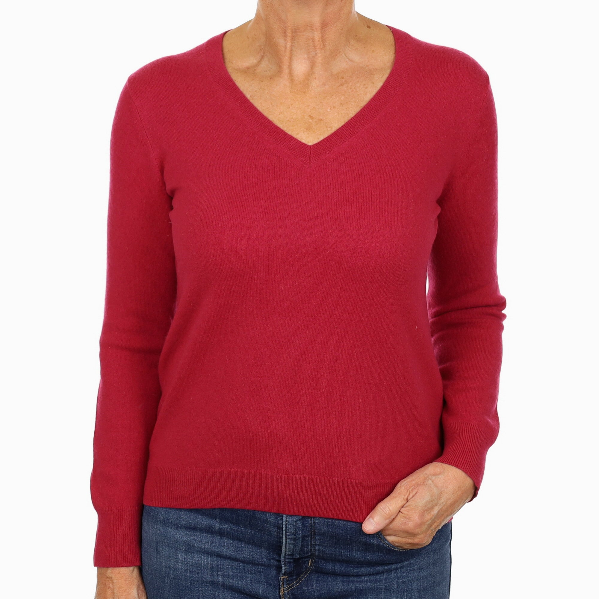 Cherry Pink Cashmere V Neck Jumper Medium