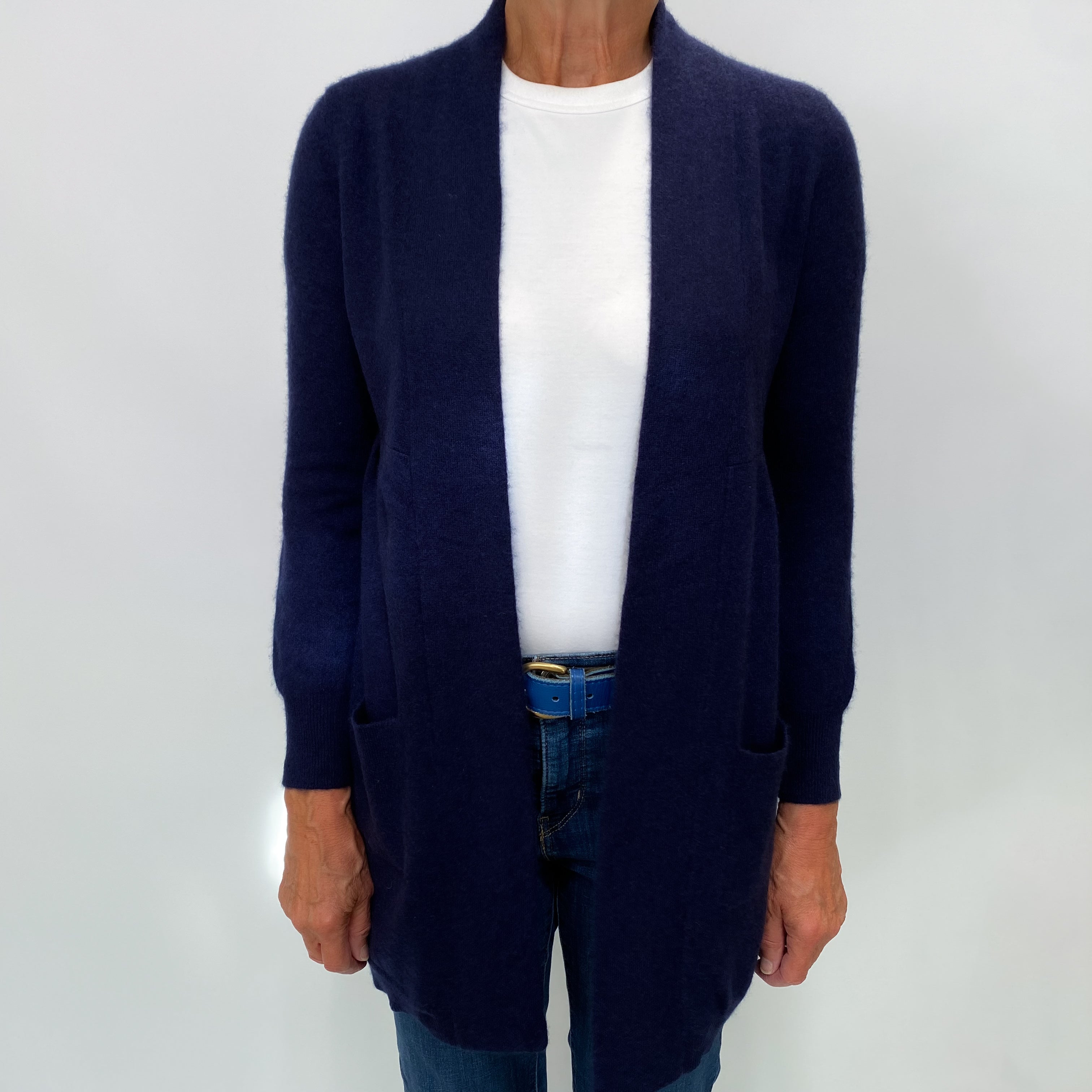 French Navy Edge to Edge Cashmere Cardigan Medium