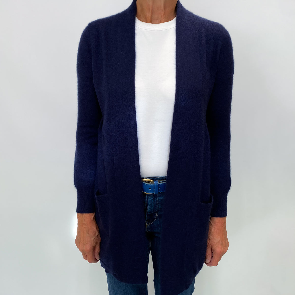 French Navy Edge to Edge Cashmere Cardigan Medium