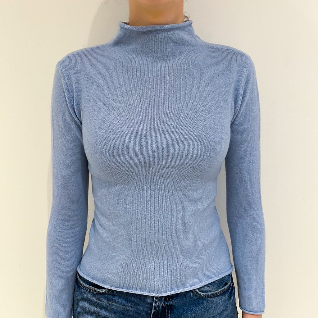 Pale Blue Cashmere Funnel Neck Jumper Extra Small