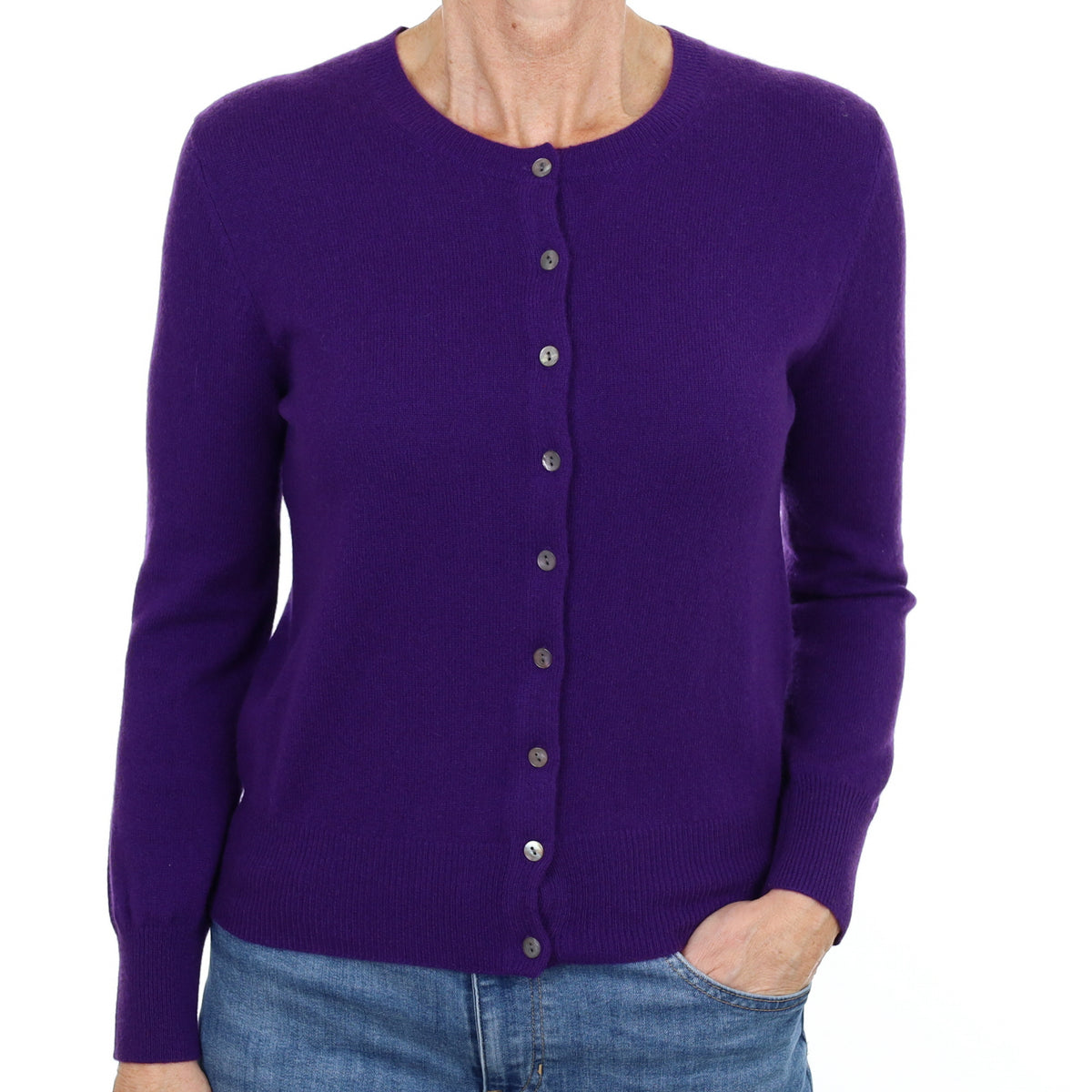 New Iris Purple Cashmere Crew Neck Cardigan Small