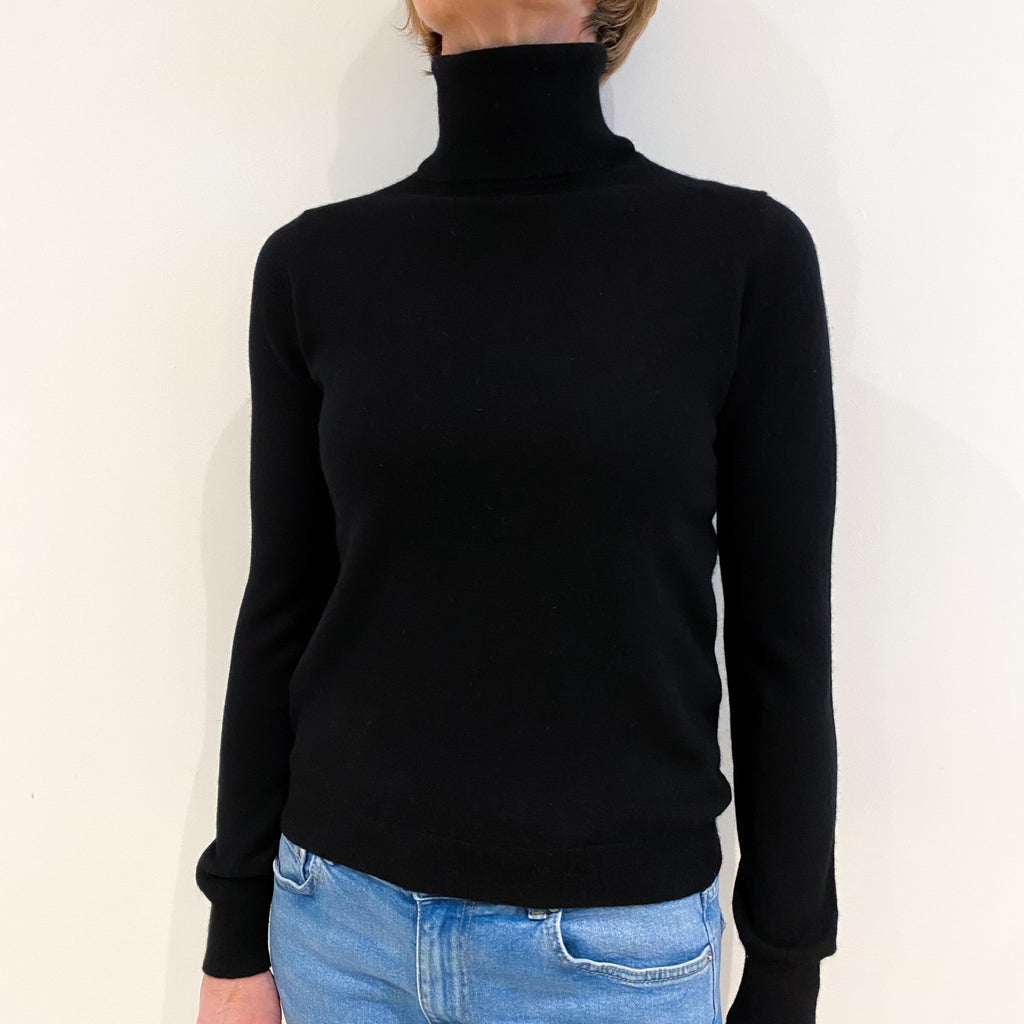 Black Cashmere Polo Neck Jumper Small