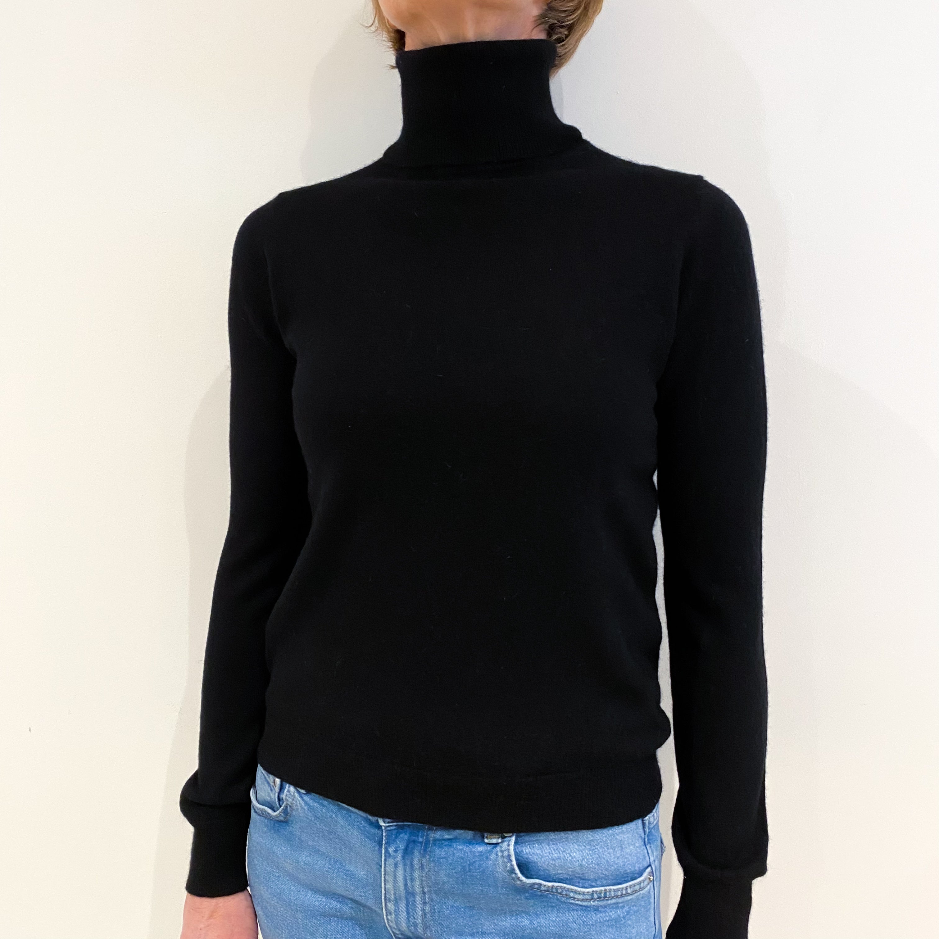 Black Cashmere Polo Neck Jumper Small