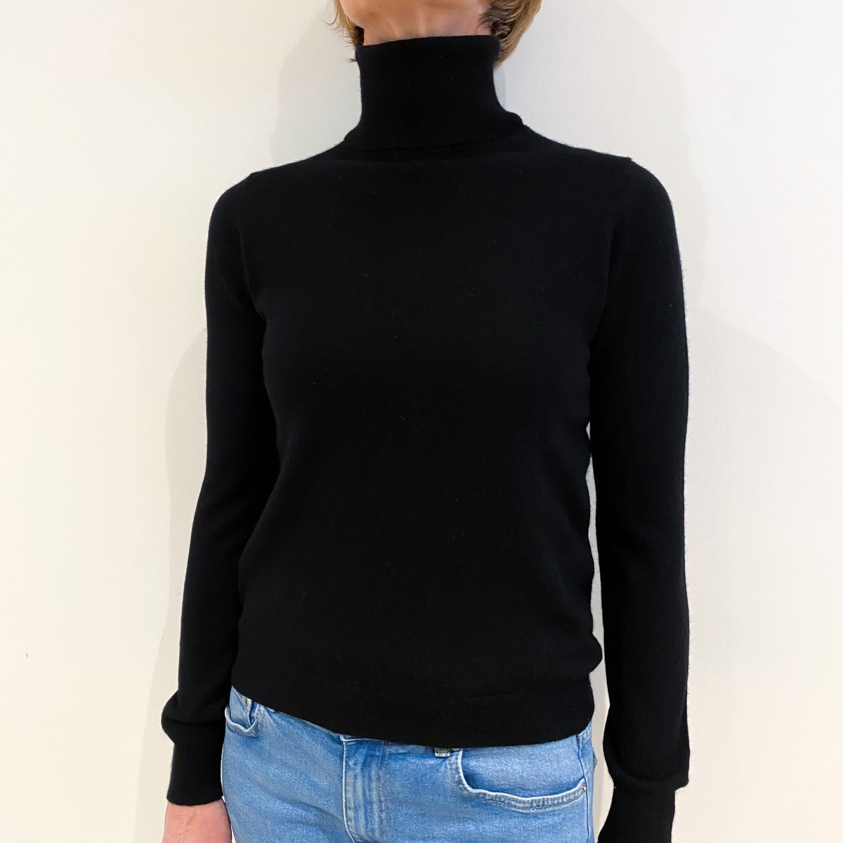 Black Cashmere Polo Neck Jumper Small