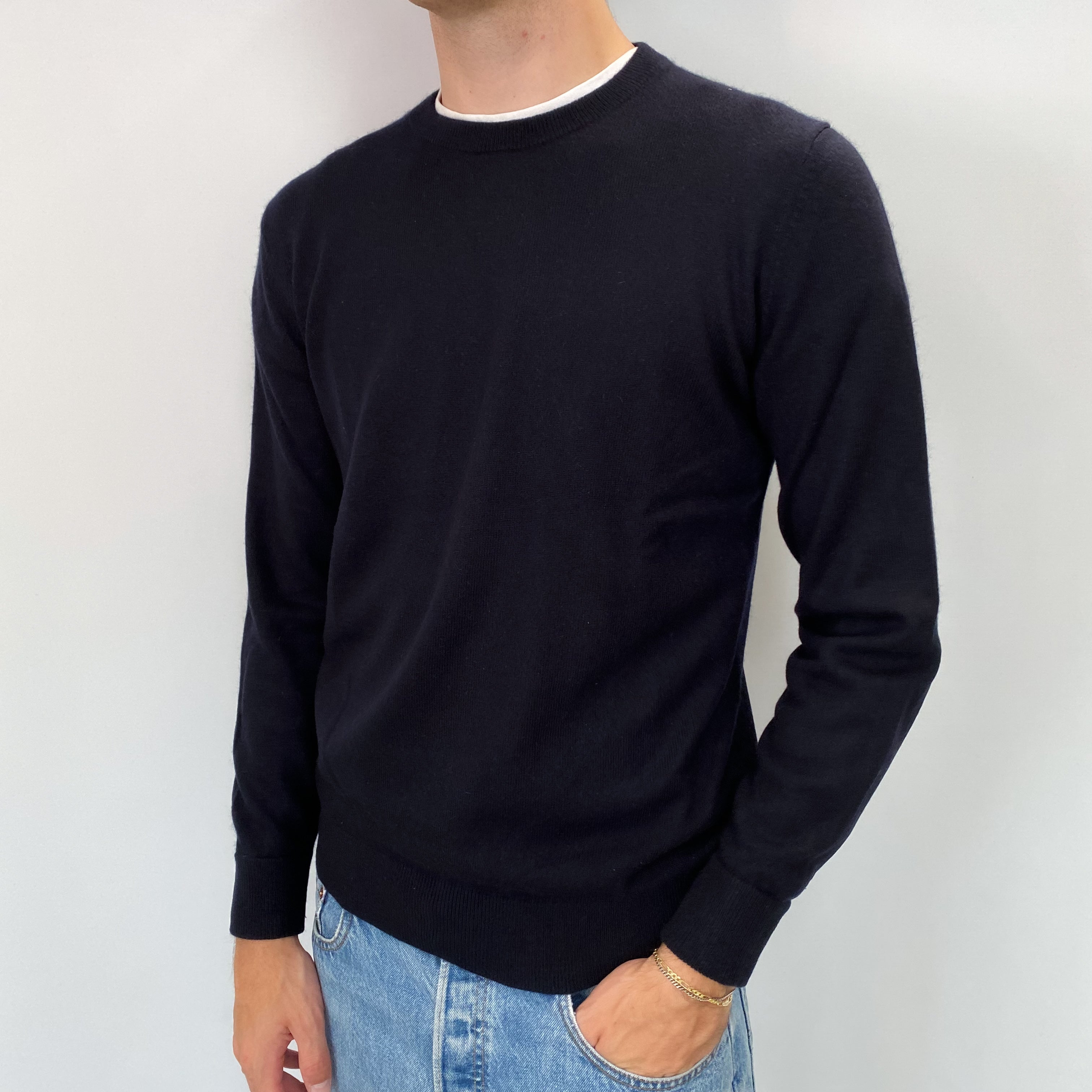 Men's Everlane Navy Cashmere Crew Neck Jumper Medium