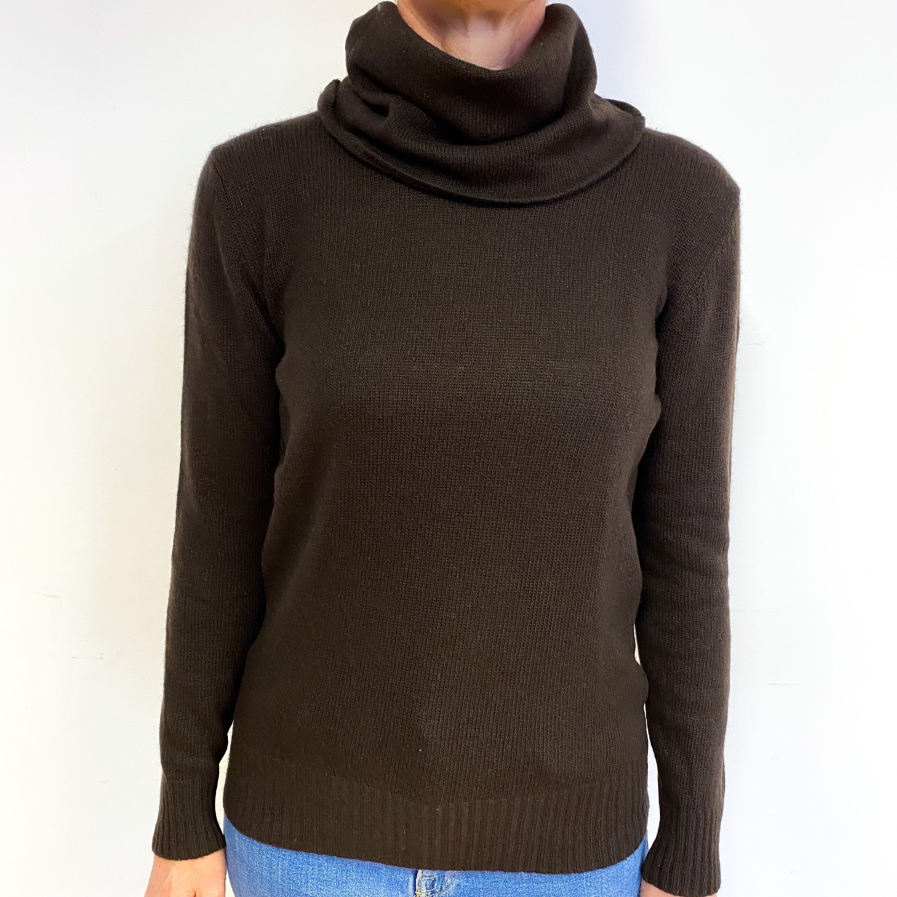Dark Chocolate Brown Cashmere Cowl Neck Jumper Medium