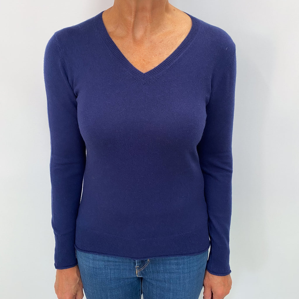 Midnight Blue Cashmere V Neck Jumper Medium