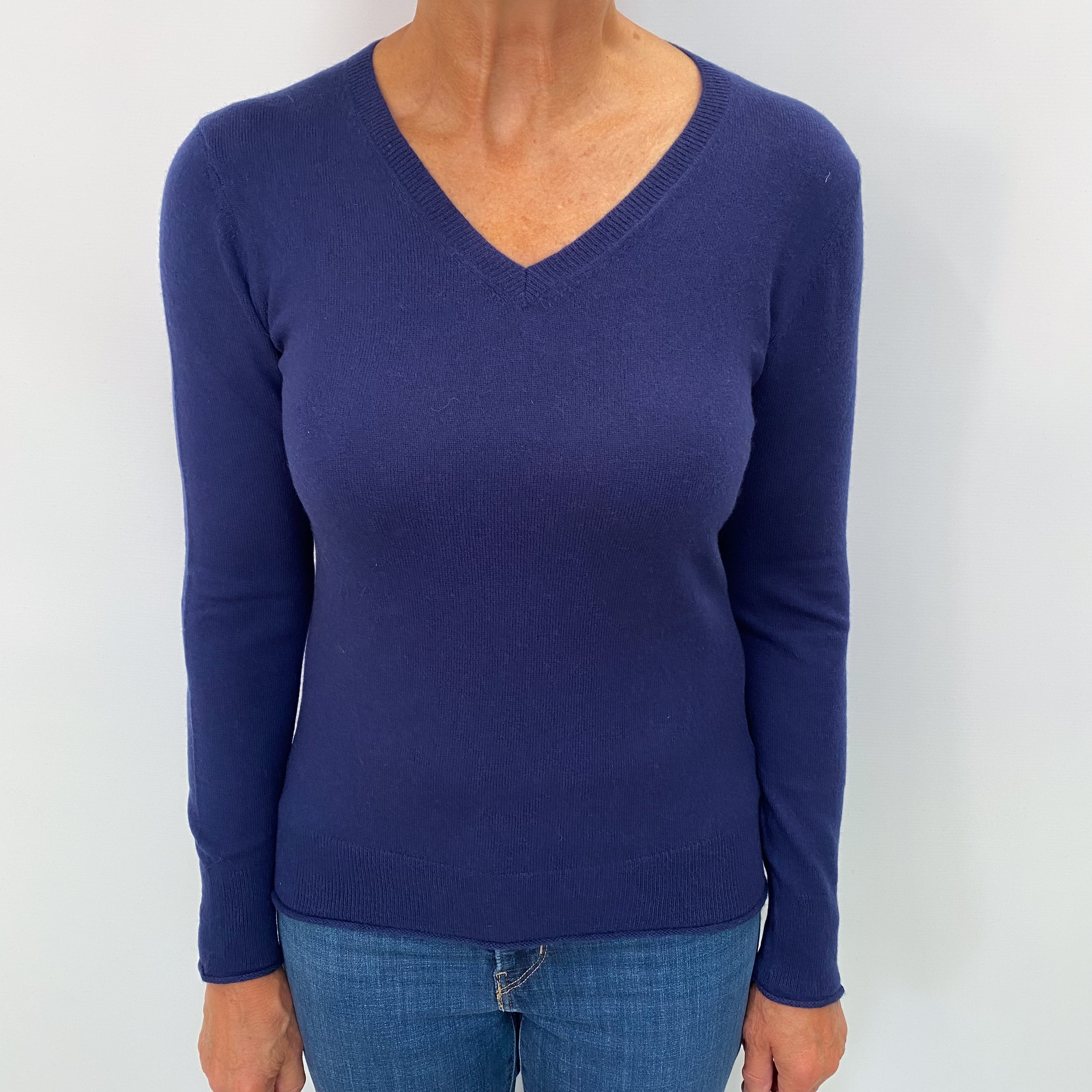 Midnight Blue Cashmere V Neck Jumper Medium
