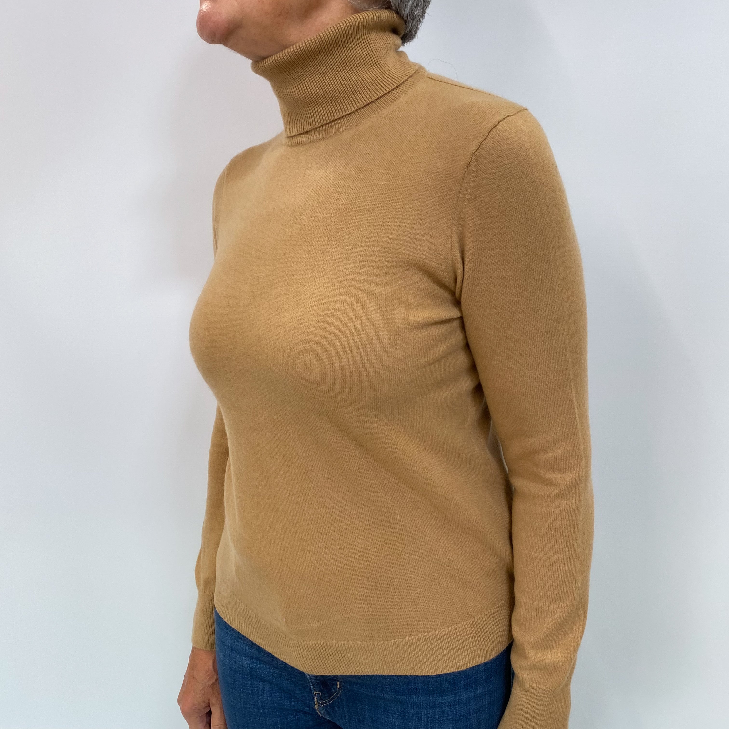 Honey Brown Cashmere Polo Neck Jumper Medium