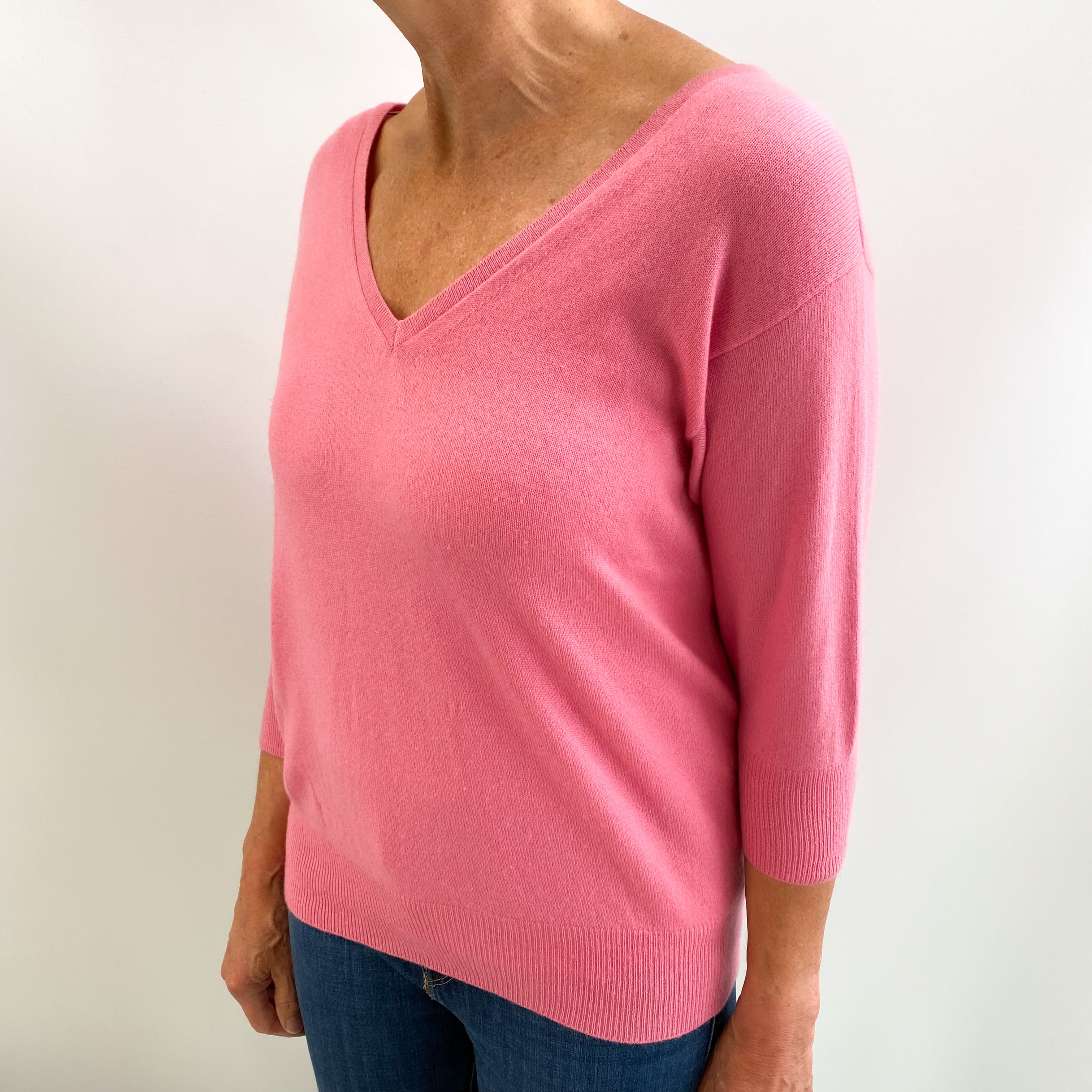 Bubblegum Pink Cashmere V Neck Jumper Medium