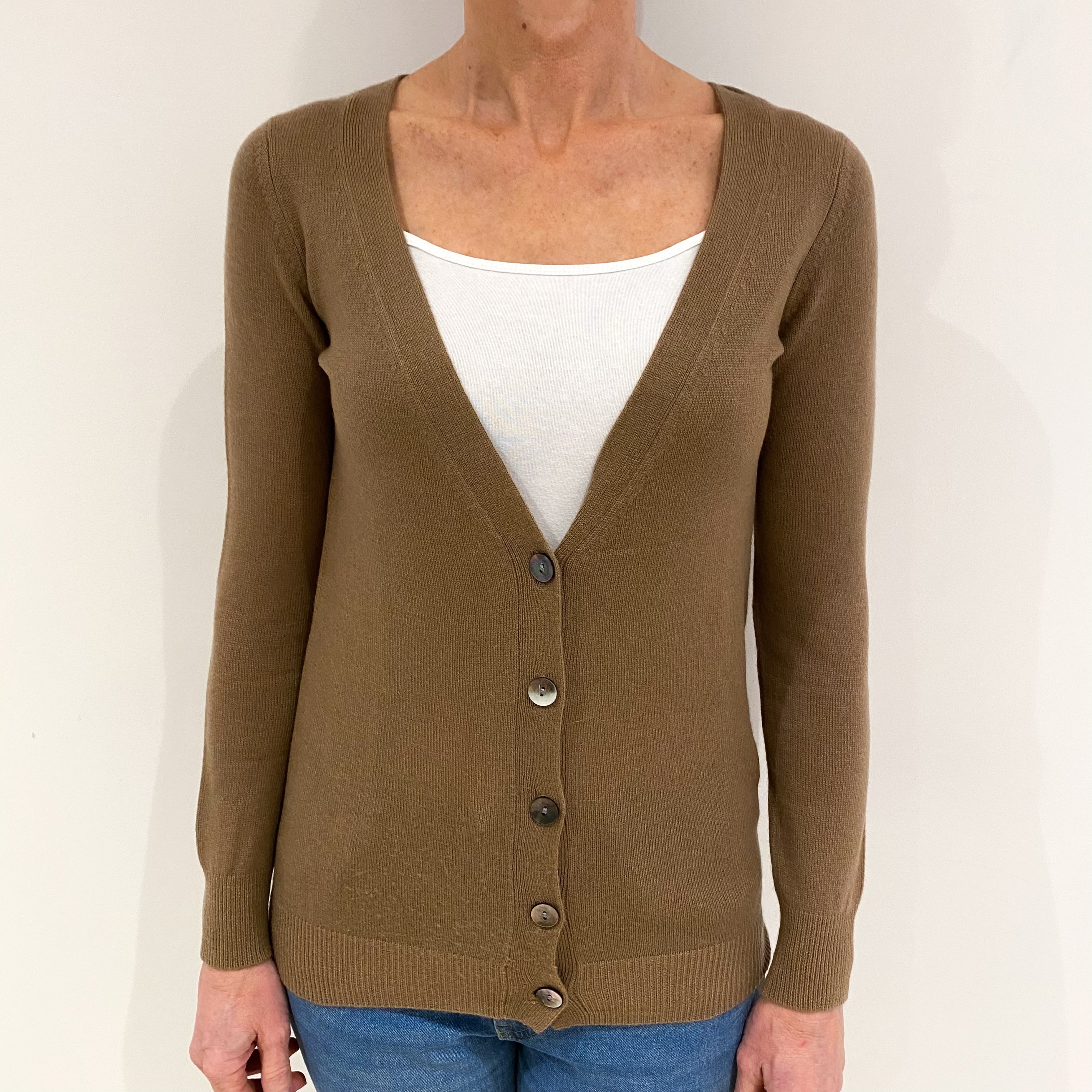 Toffee Brown Cashmere V Neck Cardigan Small