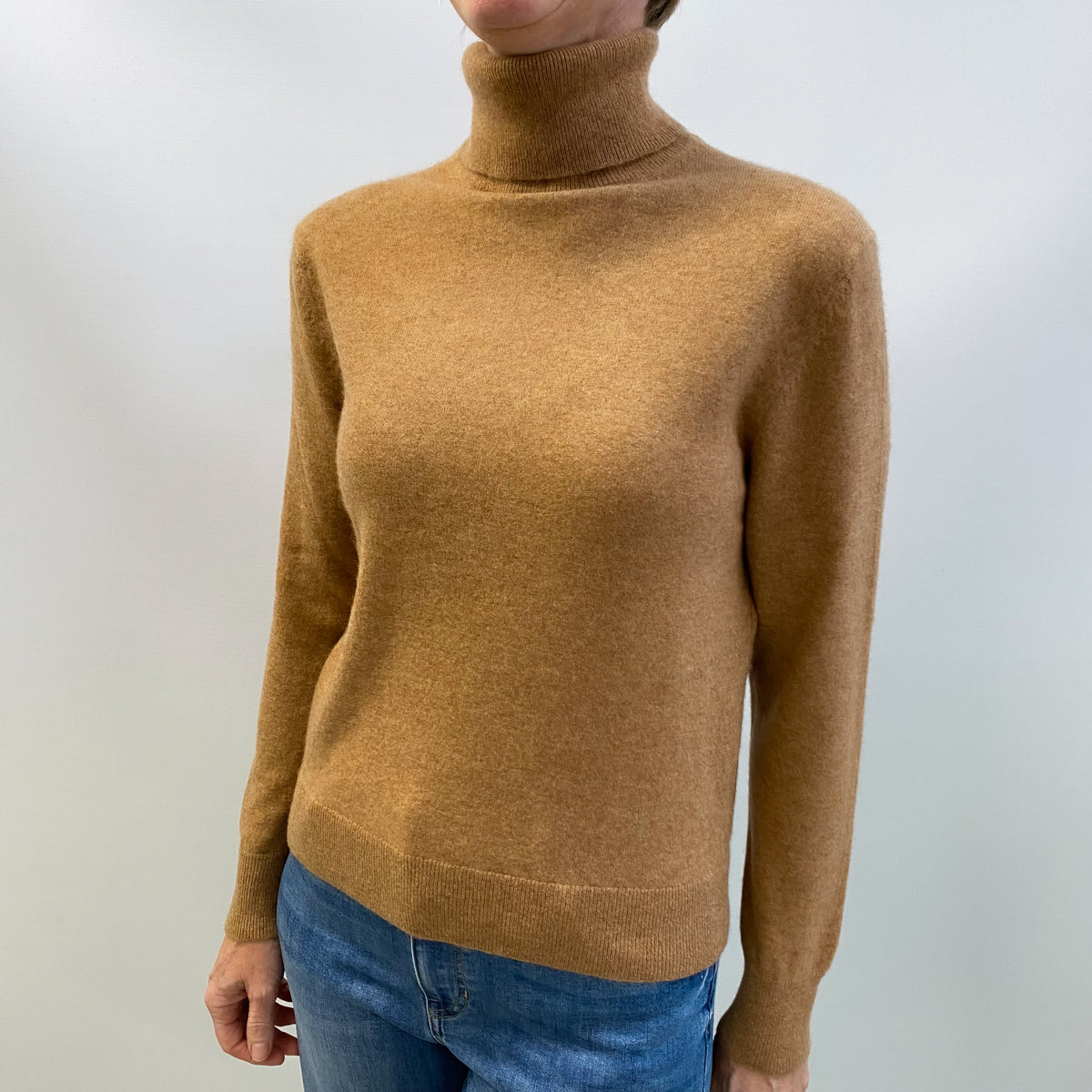 Cinnamon Brown Cashmere Polo Neck Jumper Small