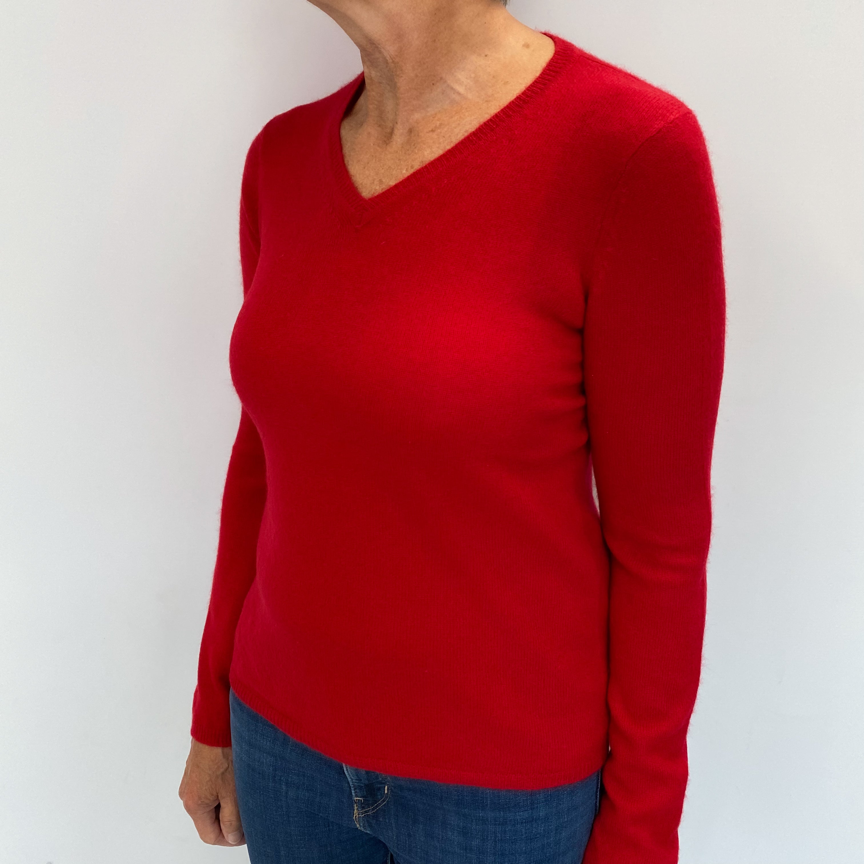 Scarlet Red Cashmere V Neck Jumper Medium